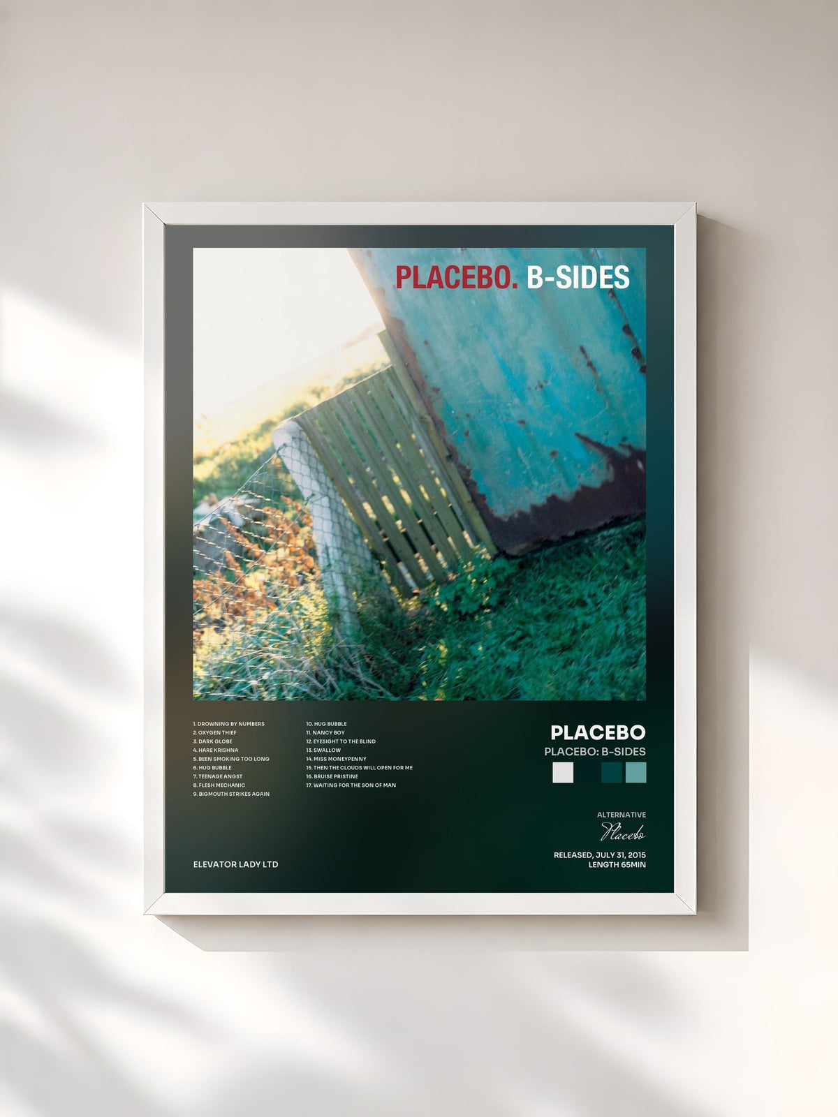 #blanc Tableau de l'album Placebo: B-Sides de Placebo, cadre blanc, imprimé et encadré en France