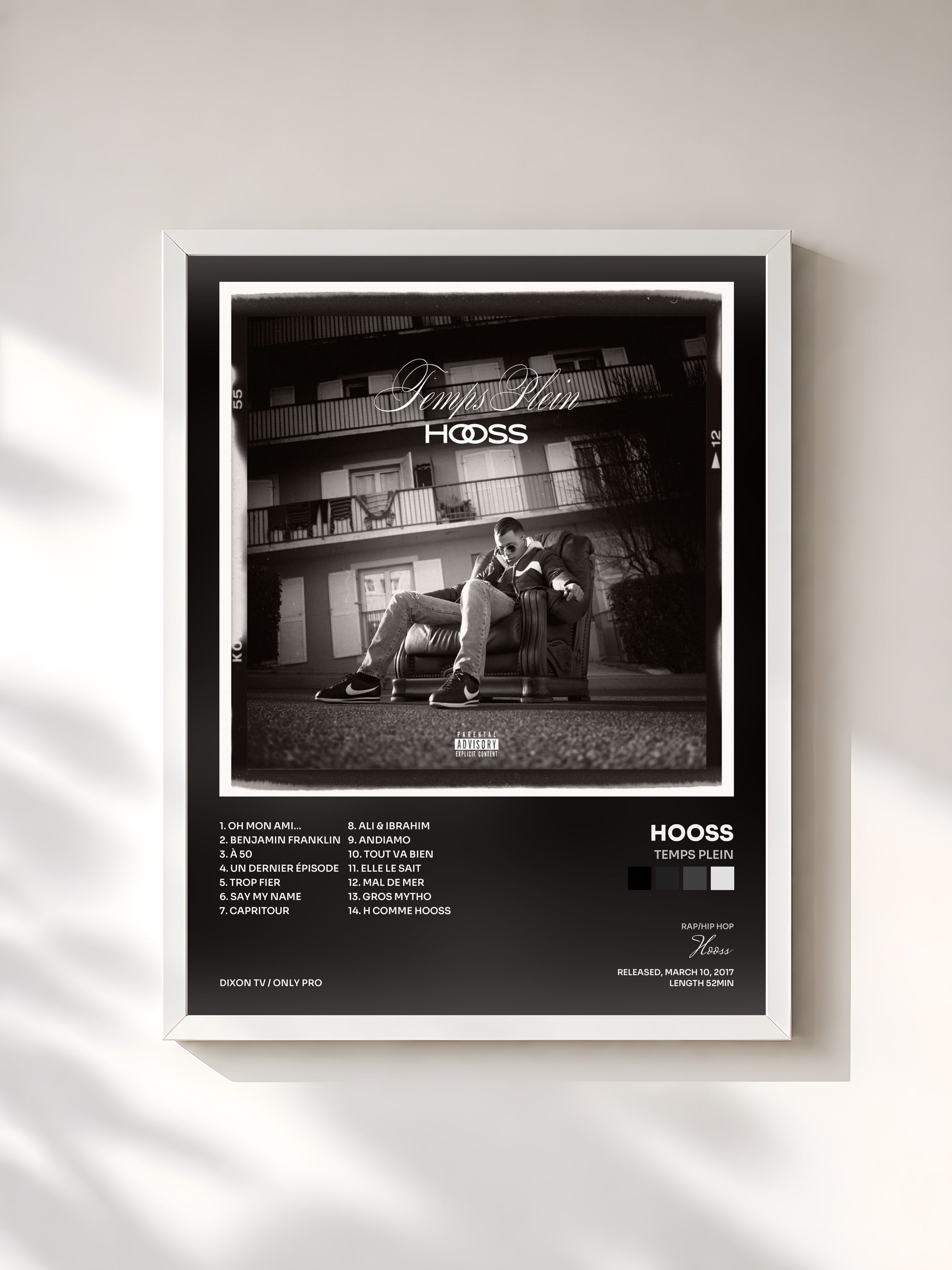 #blanc Tableau de l'album Temps plein de Hooss, cadre blanc, imprimé et encadré en France
