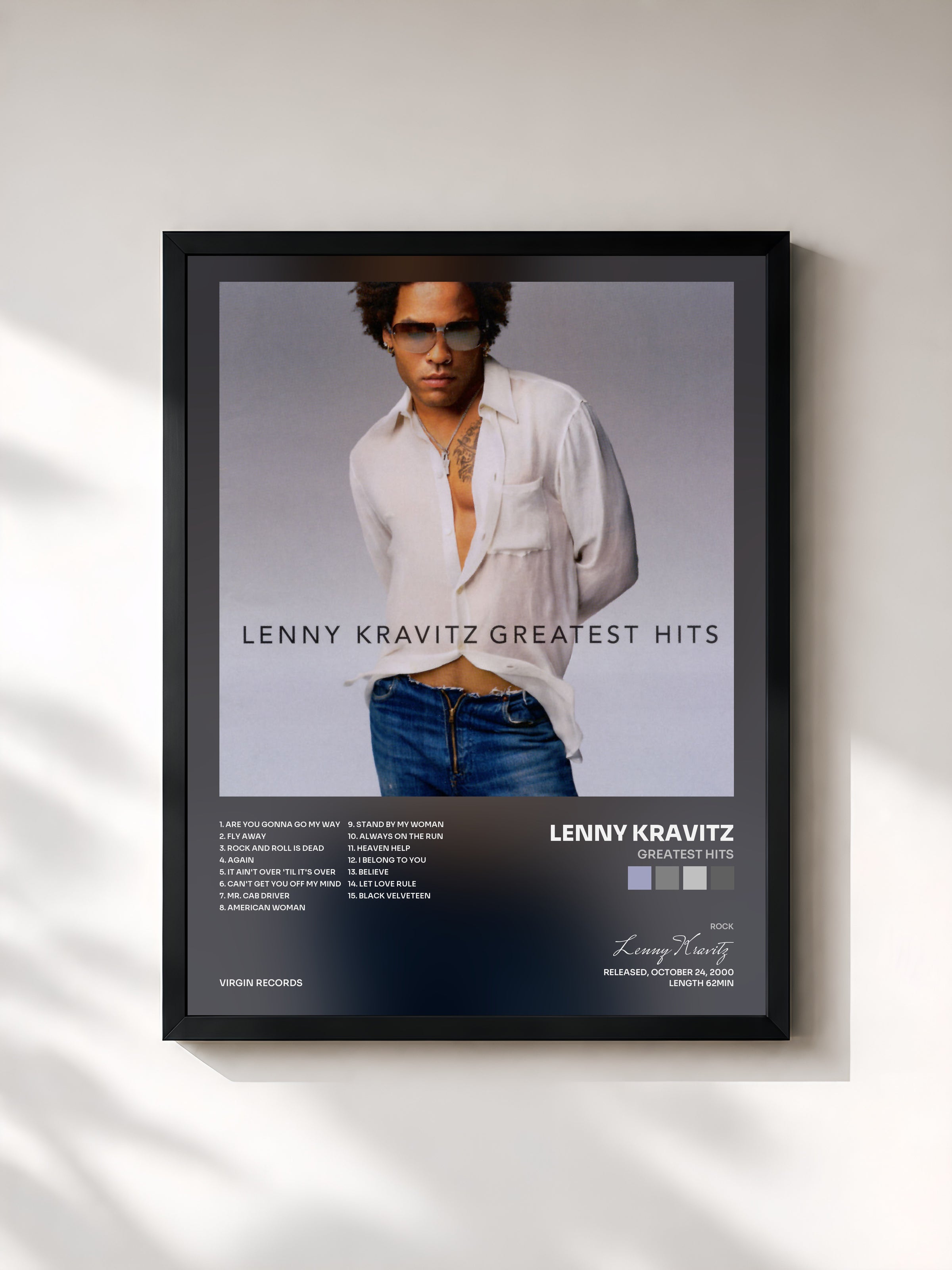 #noir Tableau de l'album Greatest Hits de Lenny Kravitz, cadre noir, imprimé et encadré en France
