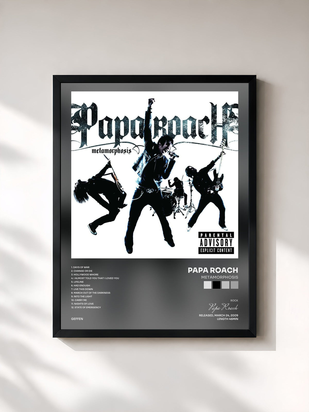 #noir Tableau de l'album Metamorphosis de Papa Roach, cadre noir, imprimé et encadré en France