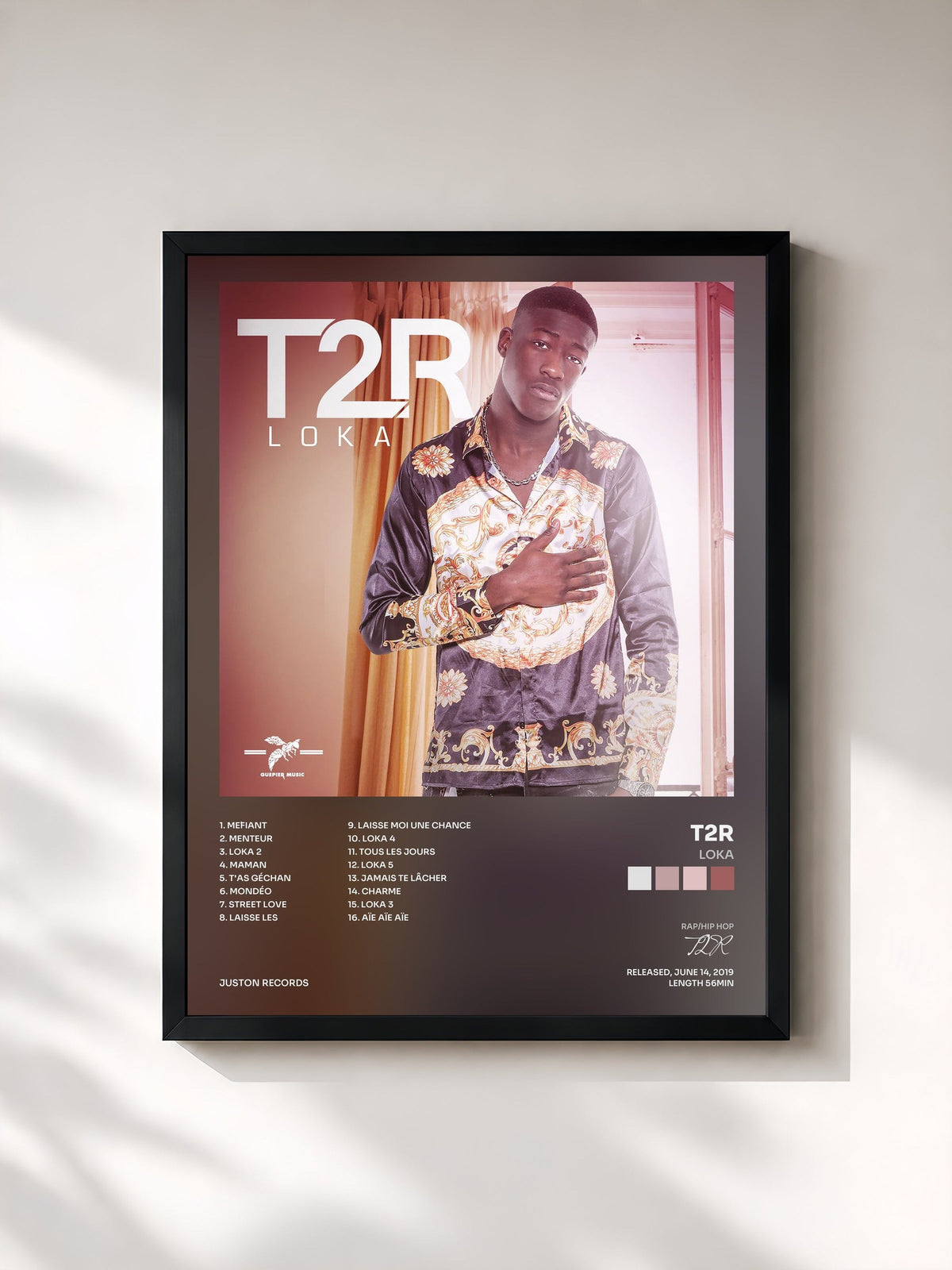 #noir Loka de T2R en lámina enmarcada, marco negro, impresa y enmarcada en Francia