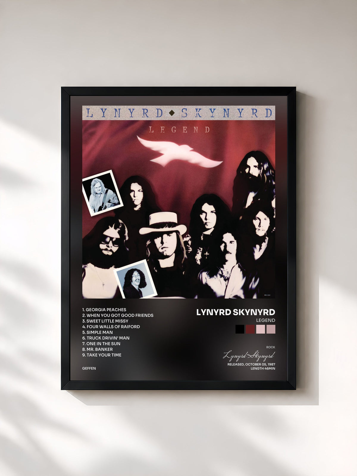 #noir Legend de Lynyrd Skynyrd en lámina enmarcada, marco negro, impresa y enmarcada en Francia