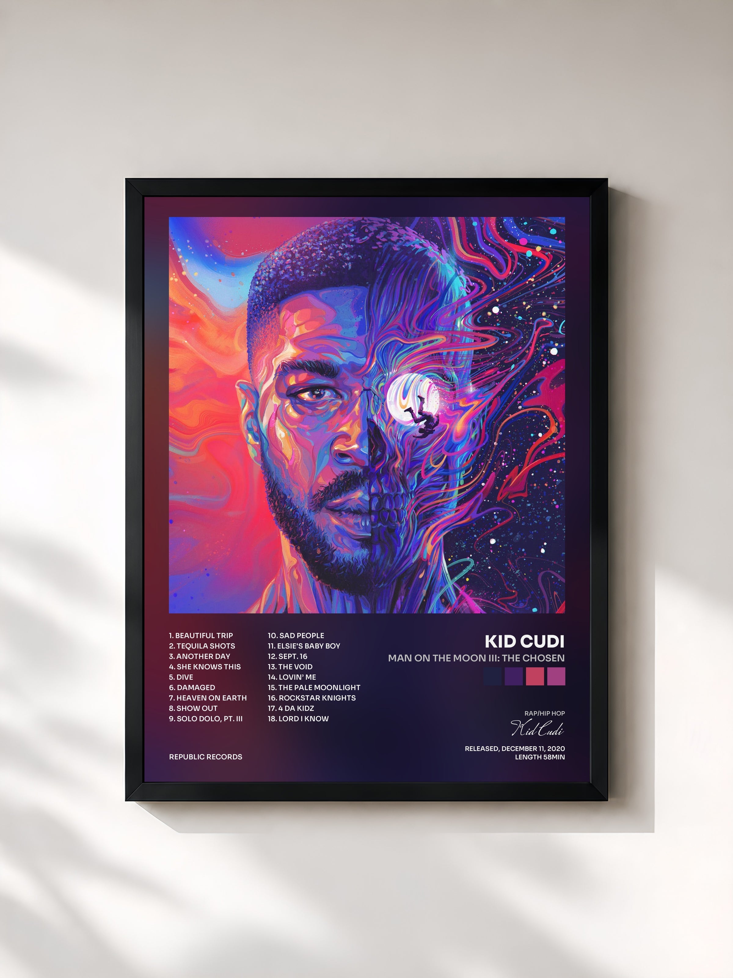 #noir Man On The Moon III: The Chosen by Kid Cudi as a framed art print, black frame, printed and framed in France