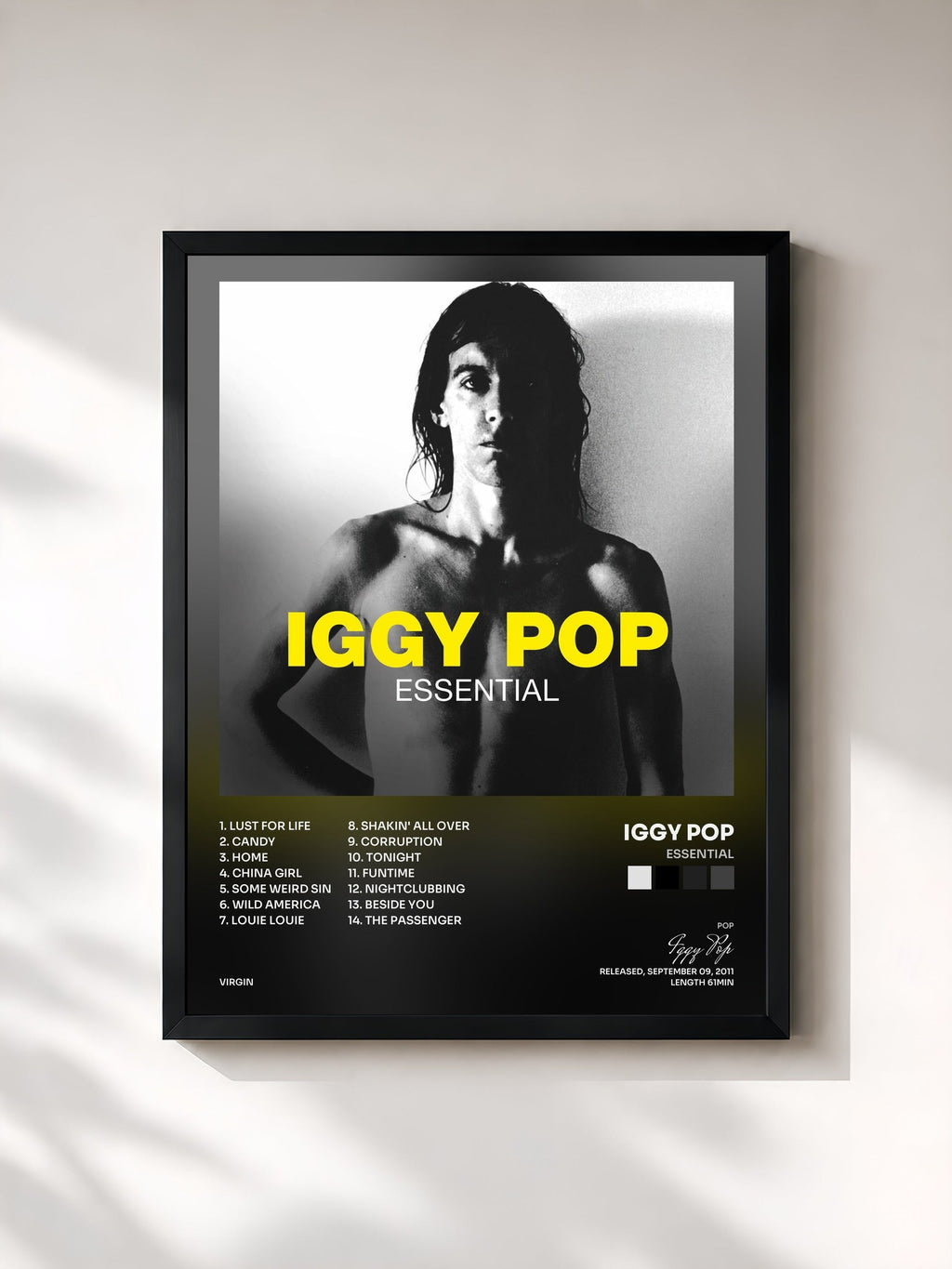 #noir Tableau de l'album Essential de Iggy Pop, cadre noir, imprimé et encadré en France