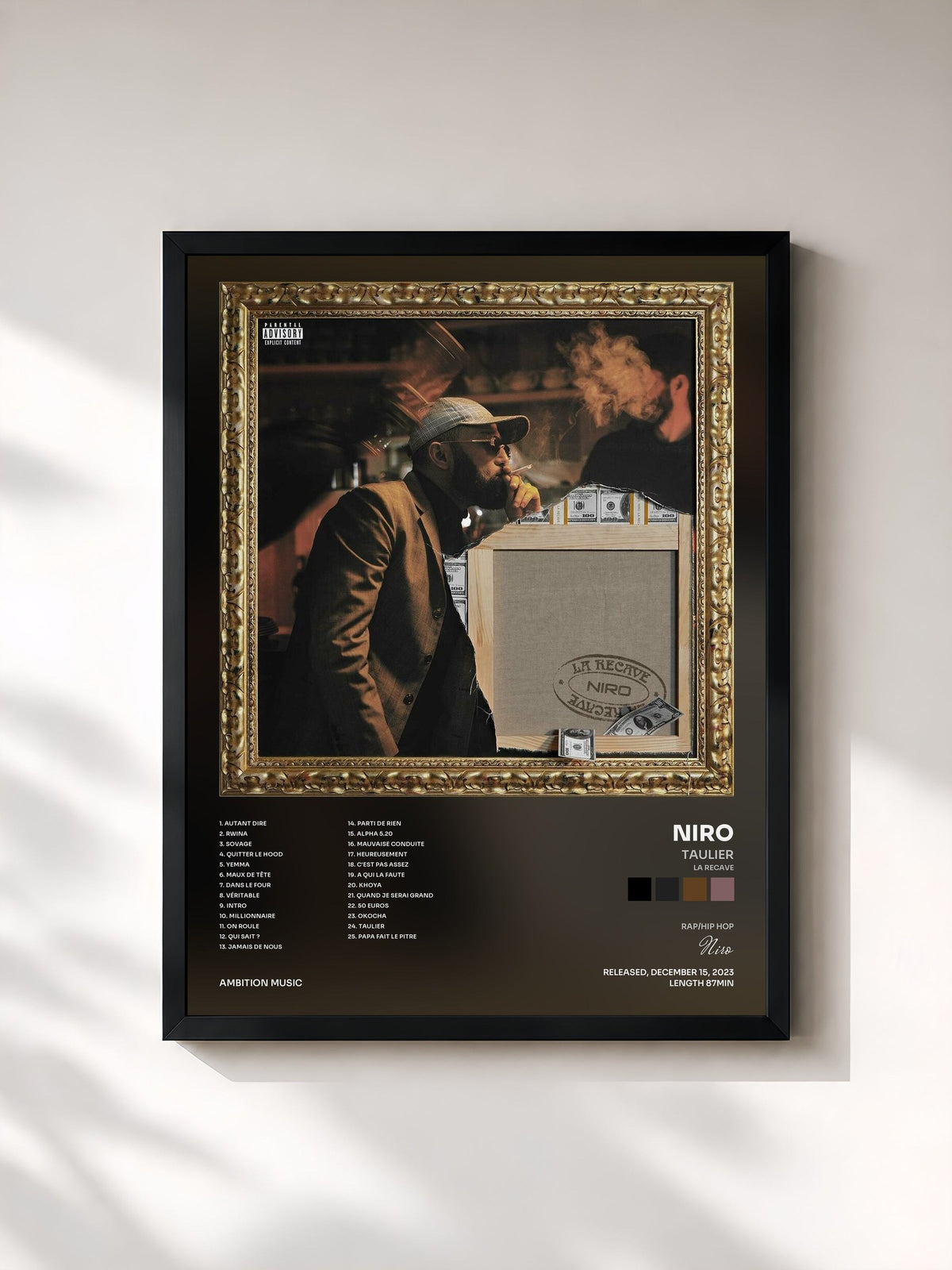 #noir Tableau de l'album Taulier (La recave) de Niro, cadre noir, imprimé et encadré en France
