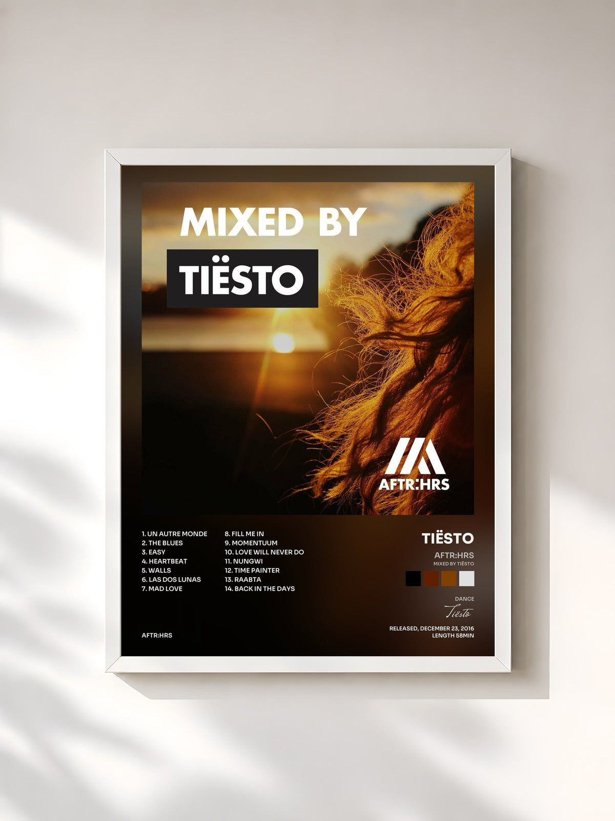 #blanc Tableau de l'album AFTR:HRS (Mixed By Tiësto) de Tiësto, cadre blanc, imprimé et encadré en France
