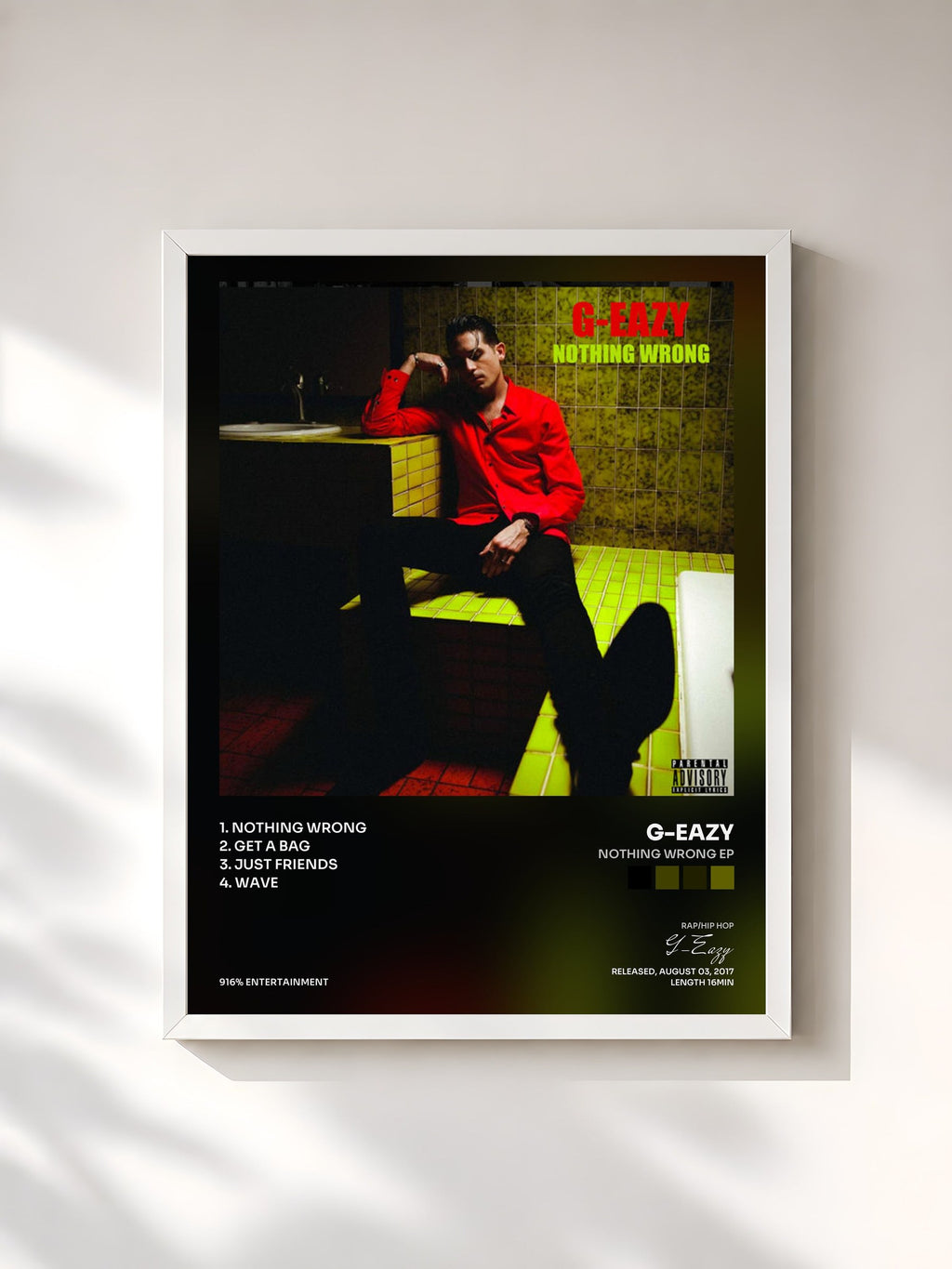 #blanc Nothing Wrong Ep de G-Eazy en lámina enmarcada, marco blanco, impresa y enmarcada en Francia