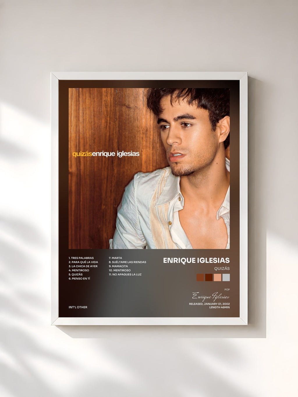 #blanc Tableau de l'album Quizás de Enrique Iglesias, cadre blanc, imprimé et encadré en France