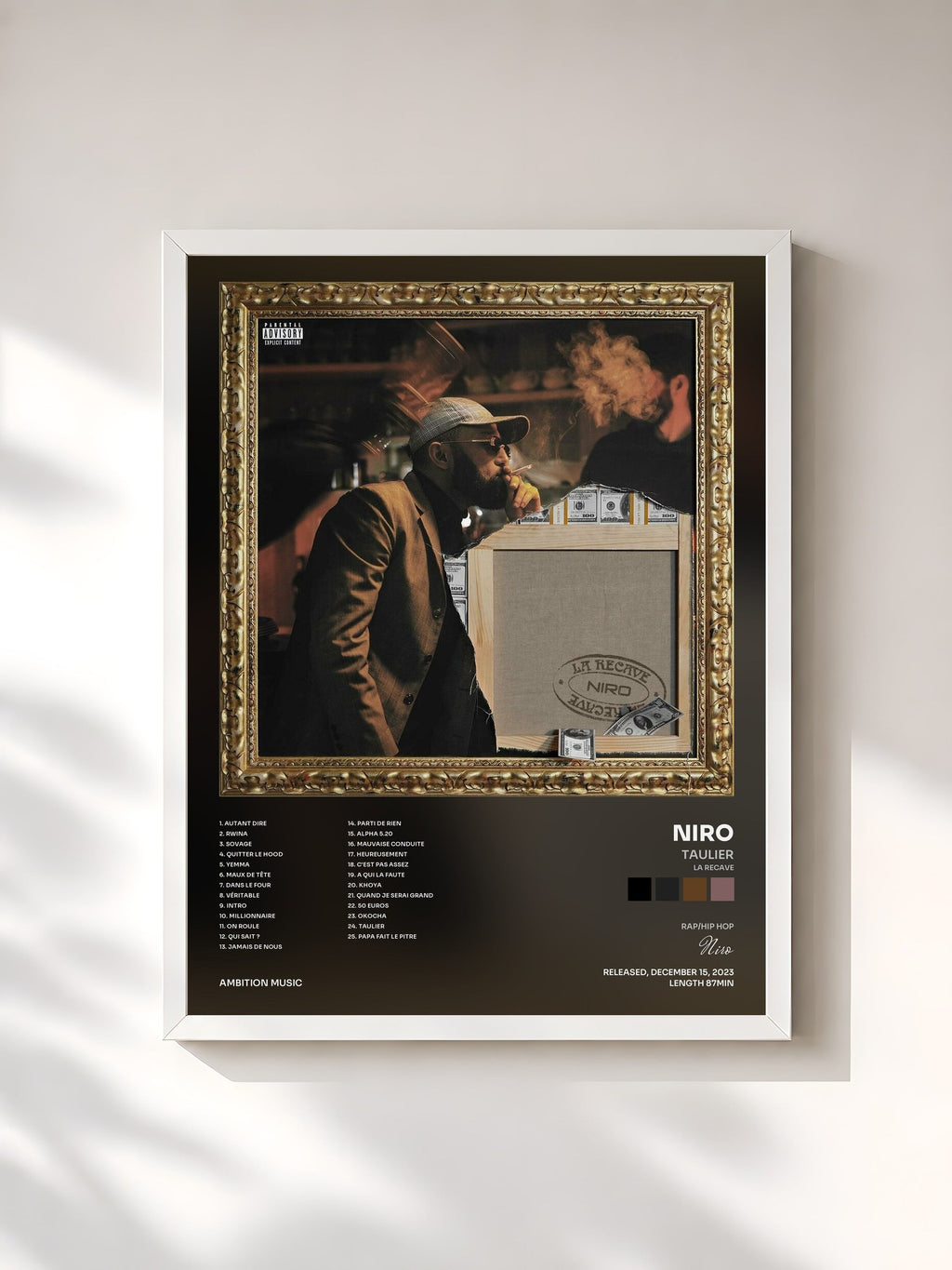 #blanc Tableau de l'album Taulier (La recave) de Niro, cadre blanc, imprimé et encadré en France