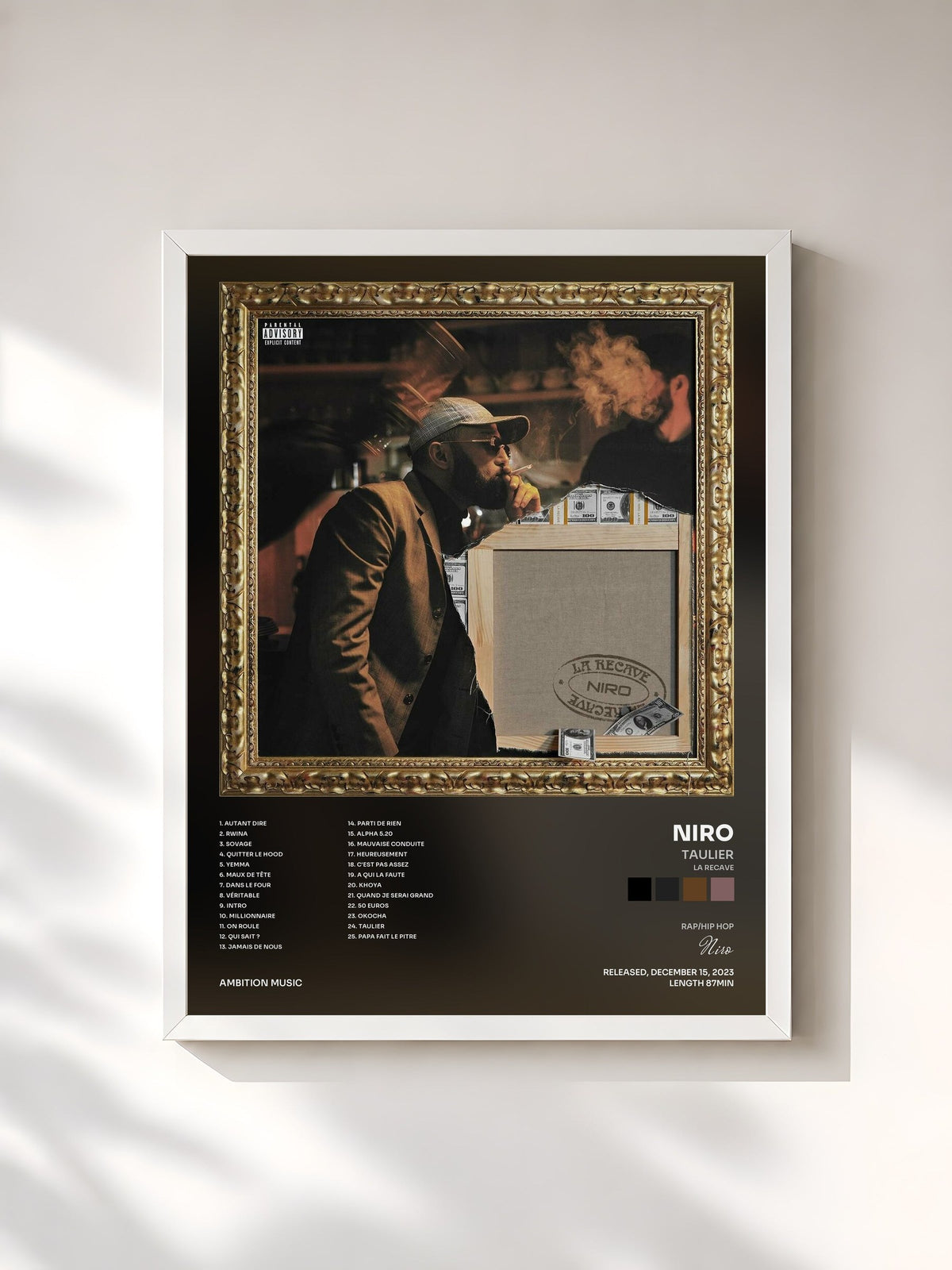 #blanc Tableau de l'album Taulier (La recave) de Niro, cadre blanc, imprimé et encadré en France