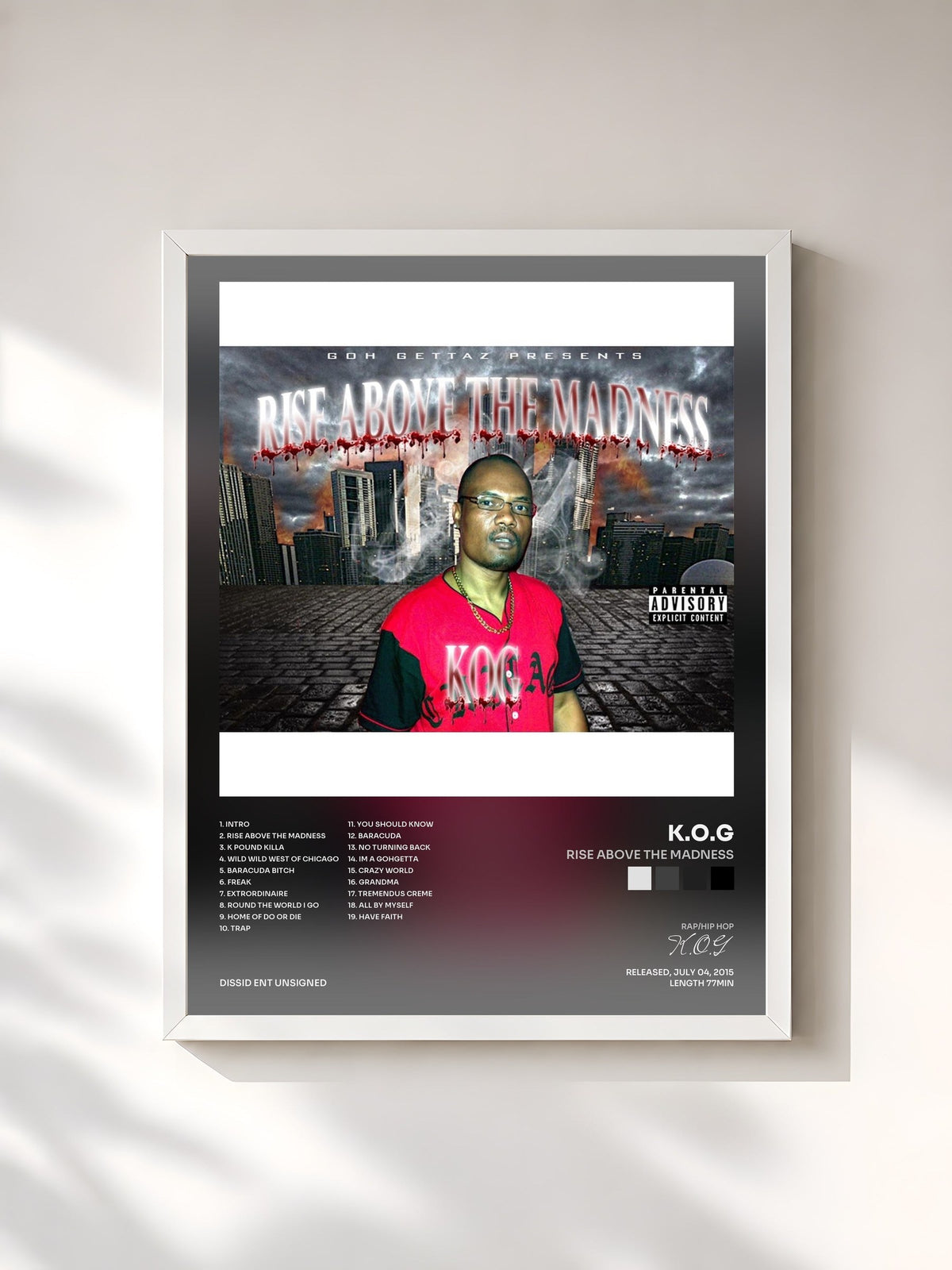 #blanc Rise Above the Madness by K.O.G as a framed art print, white frame, printed and framed in France