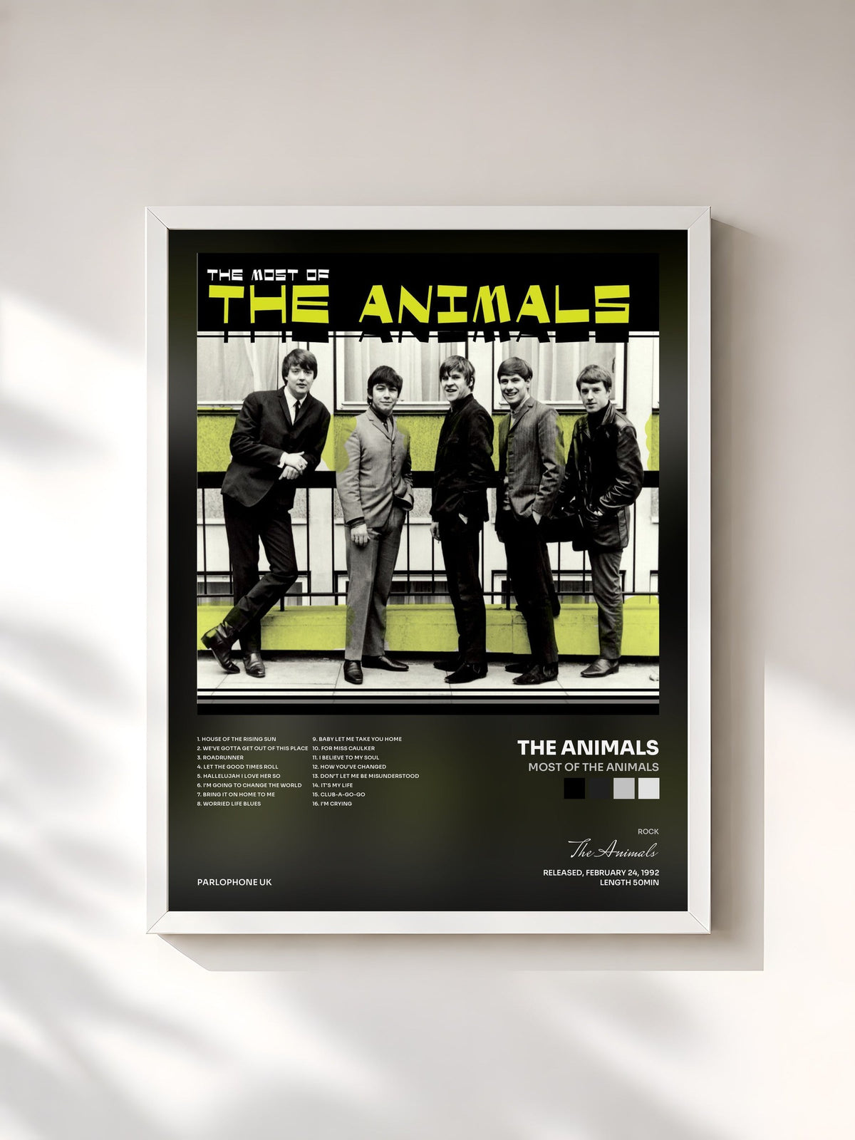 #blanc Tableau de l'album Most of the Animals de The Animals, cadre blanc, imprimé et encadré en France