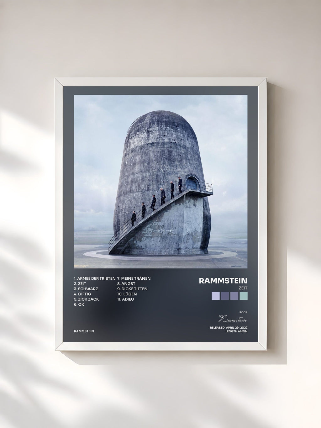 #blanc Tableau de l'album Zeit de Rammstein, cadre blanc, imprimé et encadré en France