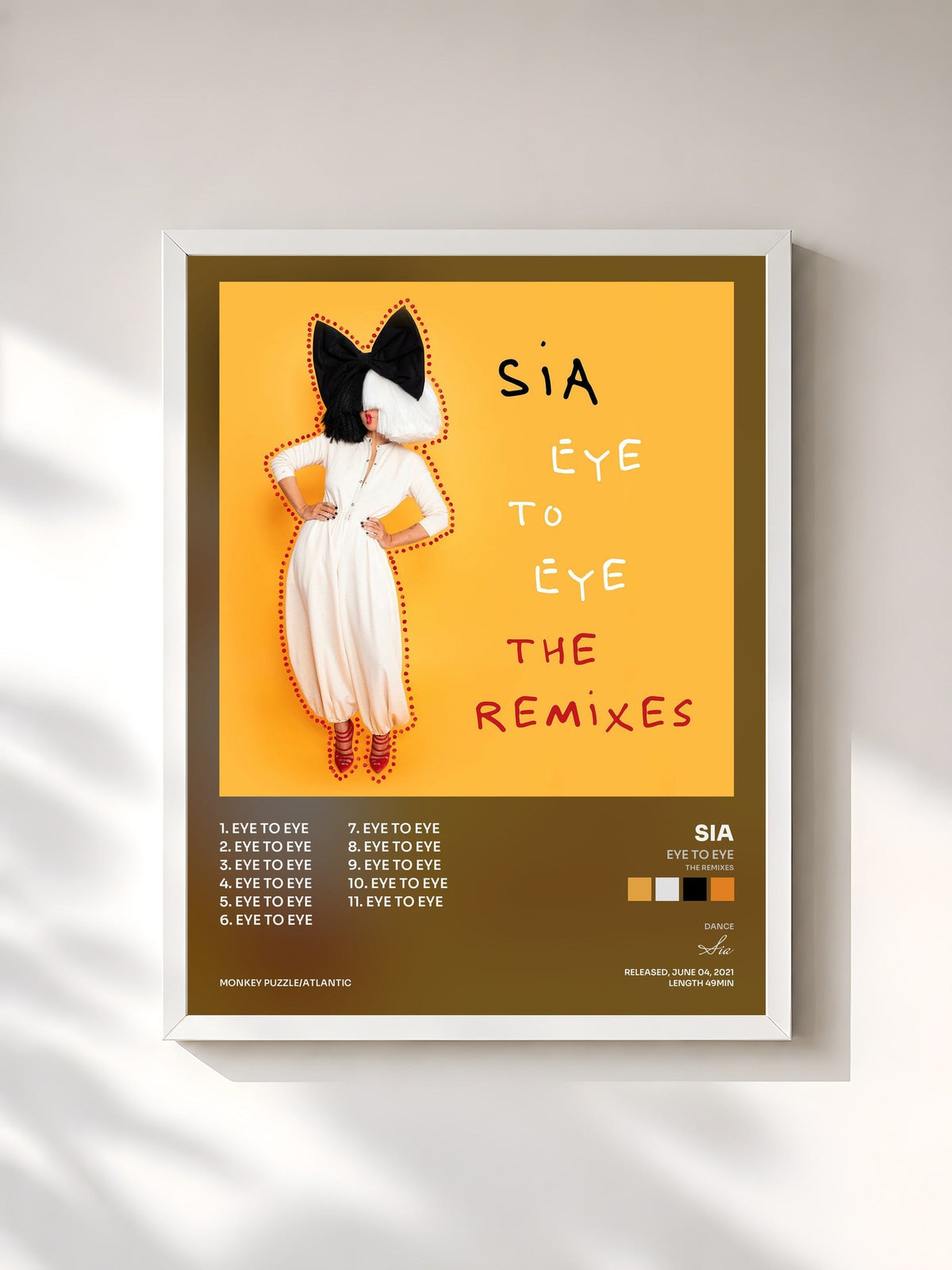 #blanc Tableau de l'album Eye To Eye (The Remixes) de Sia, cadre blanc, imprimé et encadré en France