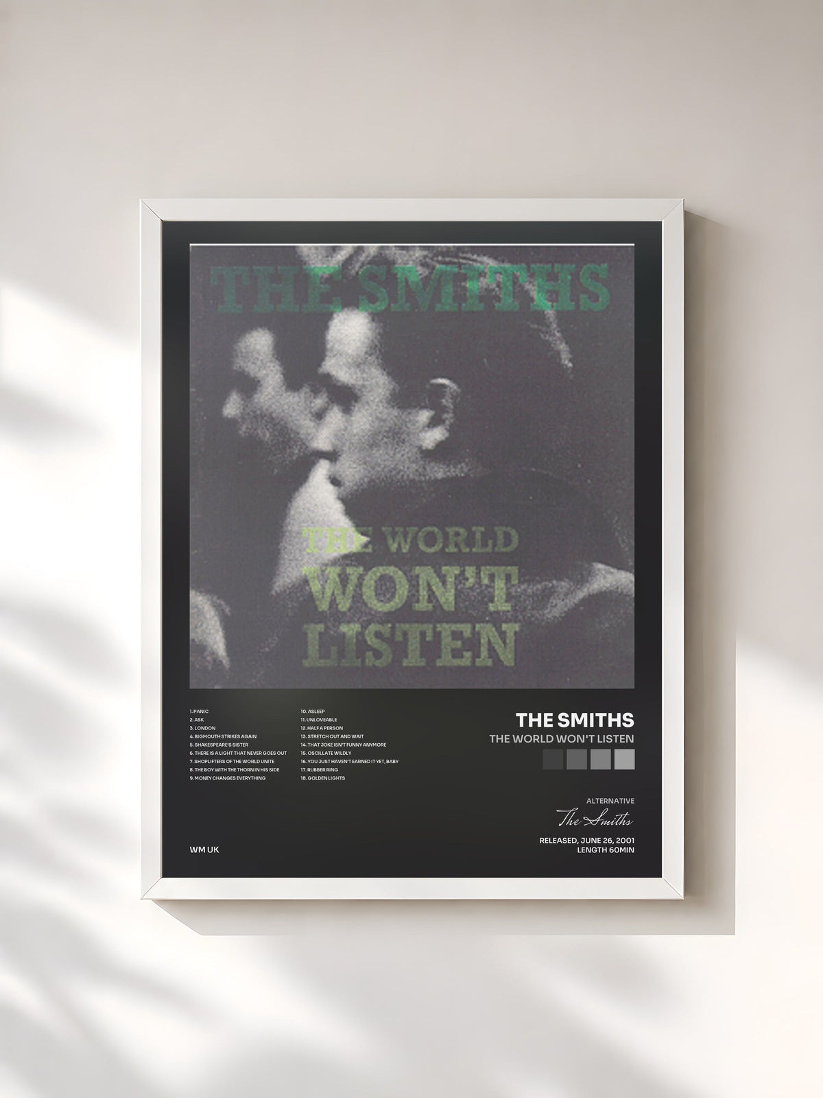 #blanc The World Won't Listen von The Smiths als gerahmter Kunstdruck, weißer Rahmen, gedruckt und gerahmt in Frankreich