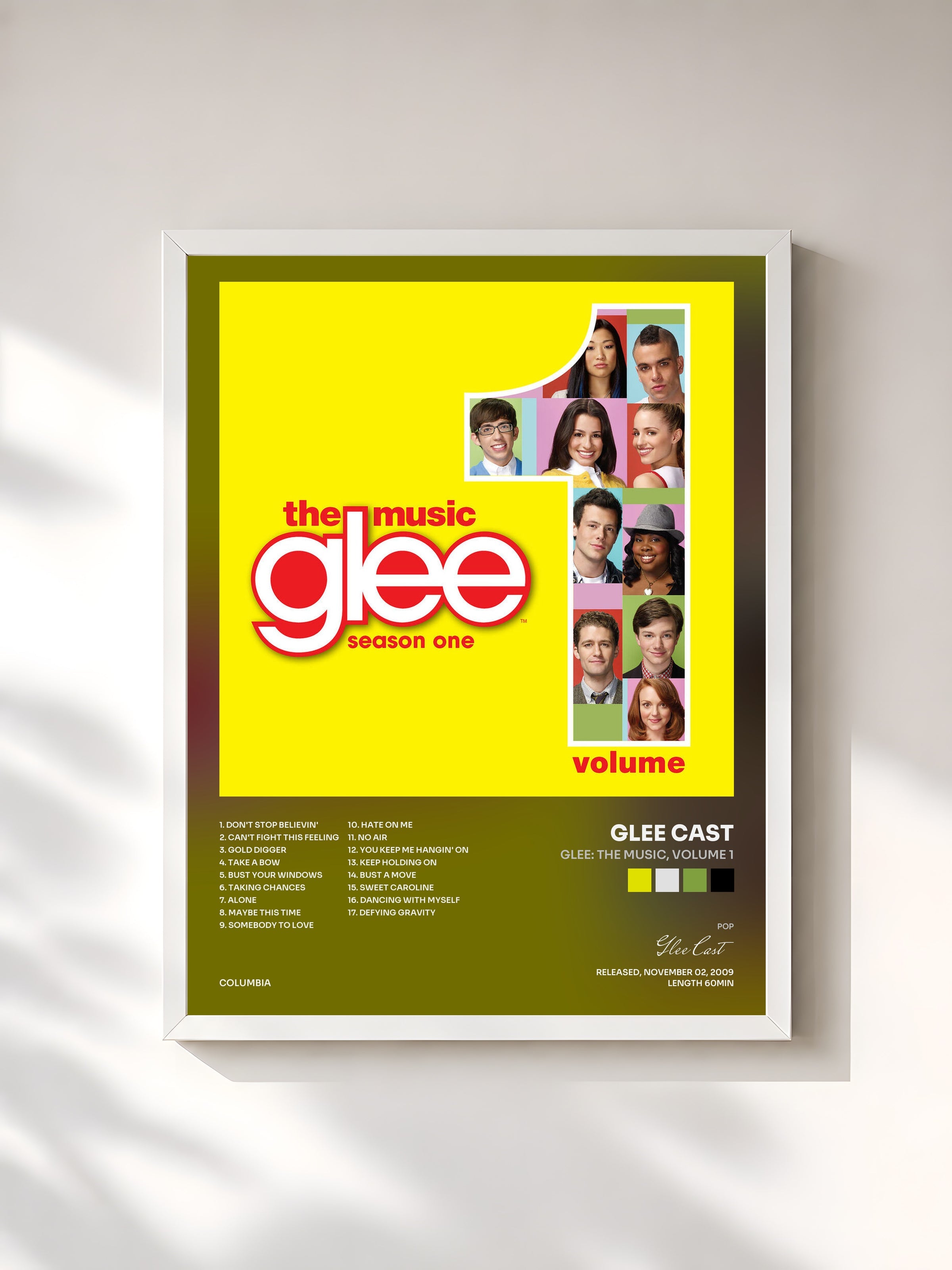 #blanc Glee: The Music, Volume 1 de Glee Cast en lámina enmarcada, marco blanco, impresa y enmarcada en Francia