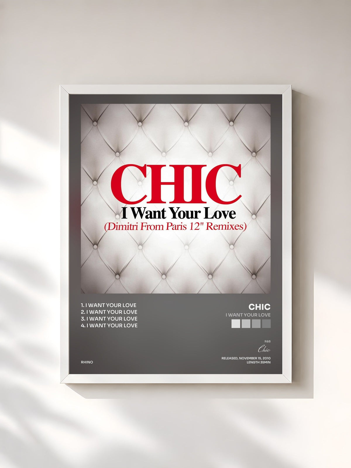#blanc Tableau de l'album I Want Your Love de Chic, cadre blanc, imprimé et encadré en France