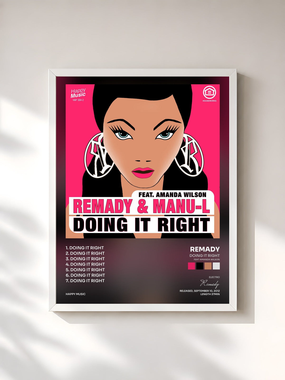 #blanc Doing It Right (feat Amanda Wilson) de Remady en lámina enmarcada, marco blanco, impresa y enmarcada en Francia