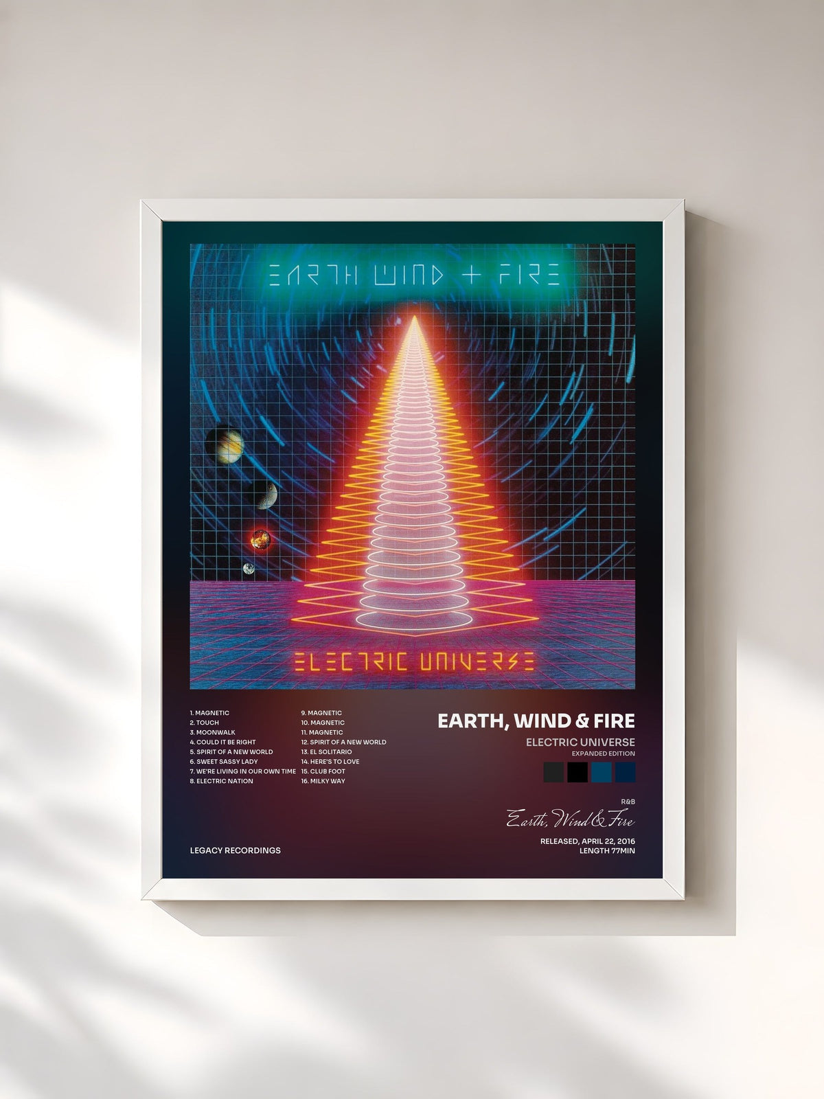 #blanc Electric Universe (Expanded Edition) by Earth, Wind & Fire as a framed art print, white frame, printed and framed in France