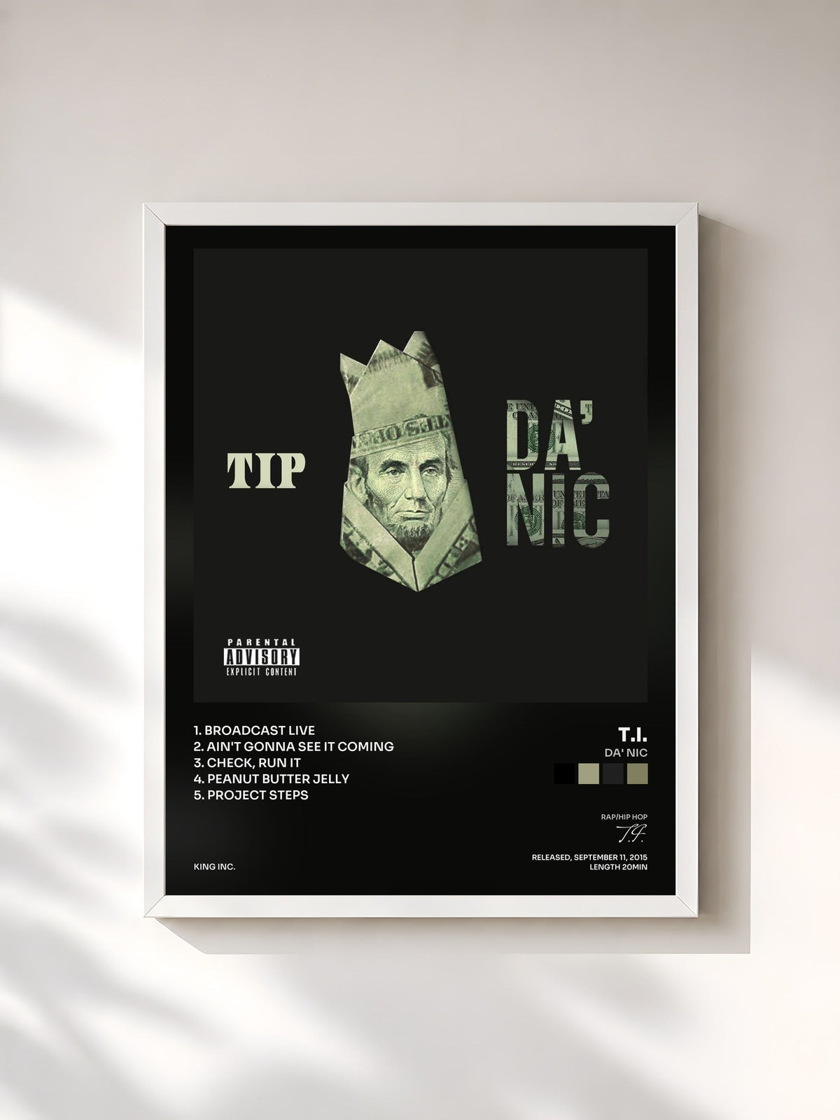 #blanc Da' Nic by T.I. as a framed art print, white frame, printed and framed in France
