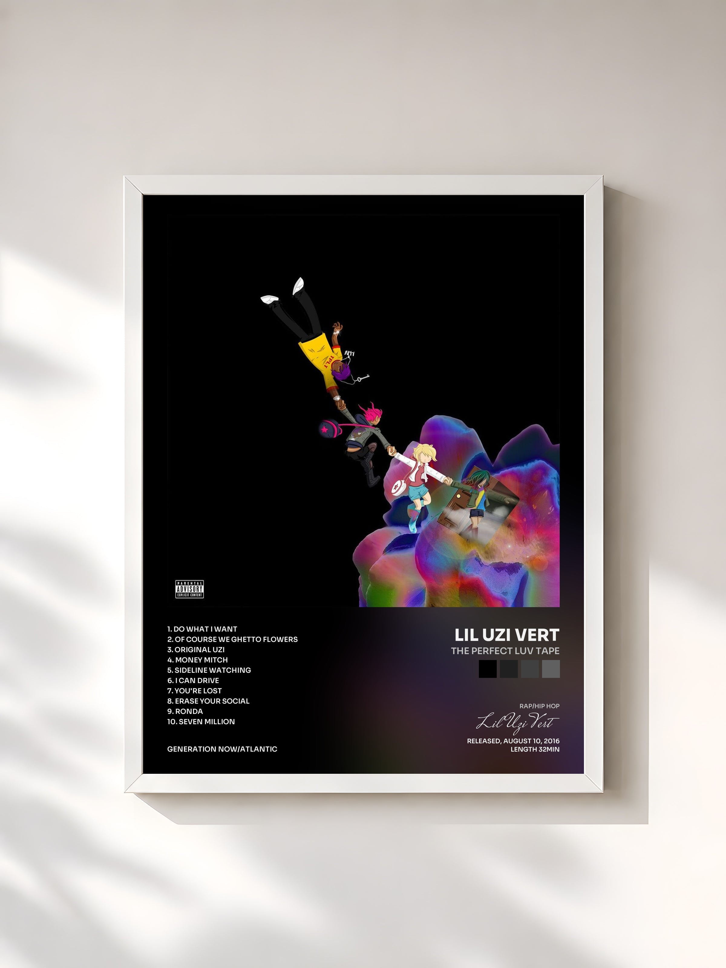 #blanc The Perfect LUV Tape by Lil Uzi Vert as a framed art print, white frame, printed and framed in France