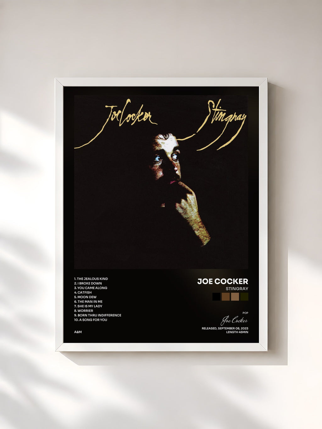 #blanc Tableau de l'album Stingray de Joe Cocker, cadre blanc, imprimé et encadré en France