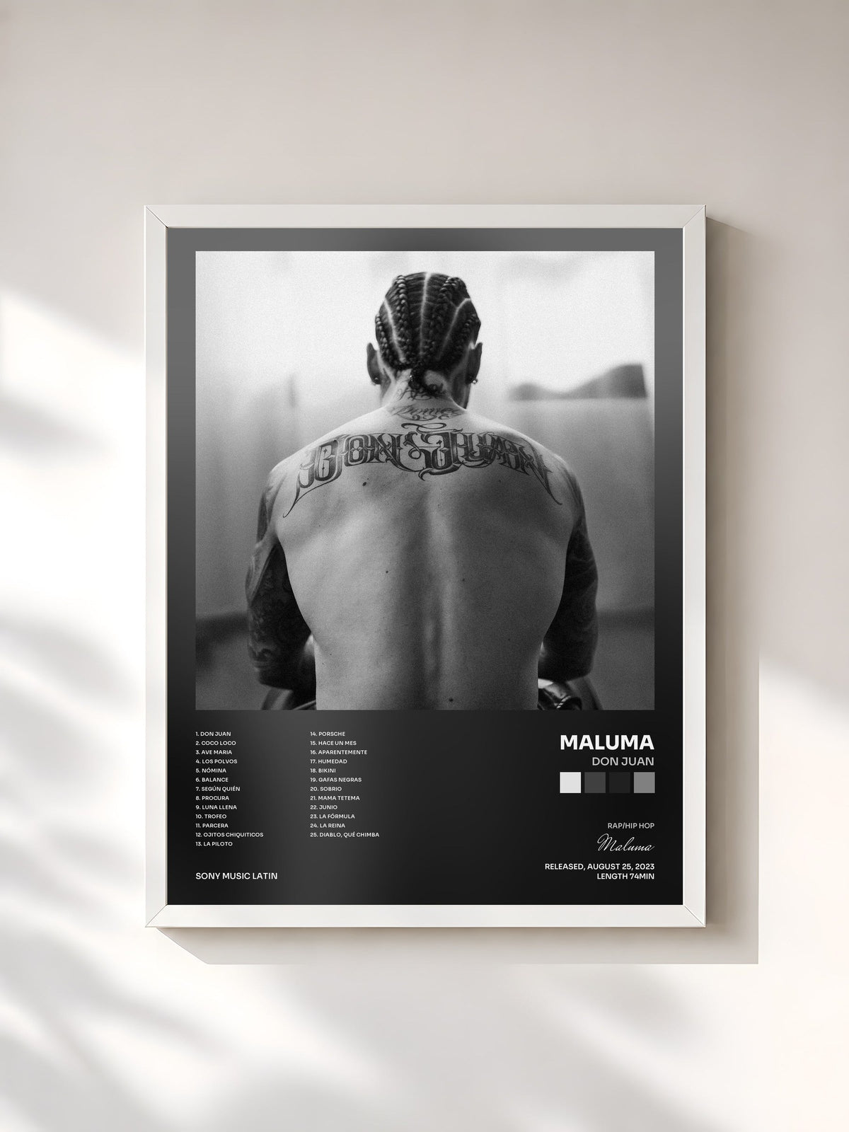 #blanc Tableau de l'album Don Juan de Maluma, cadre blanc, imprimé et encadré en France