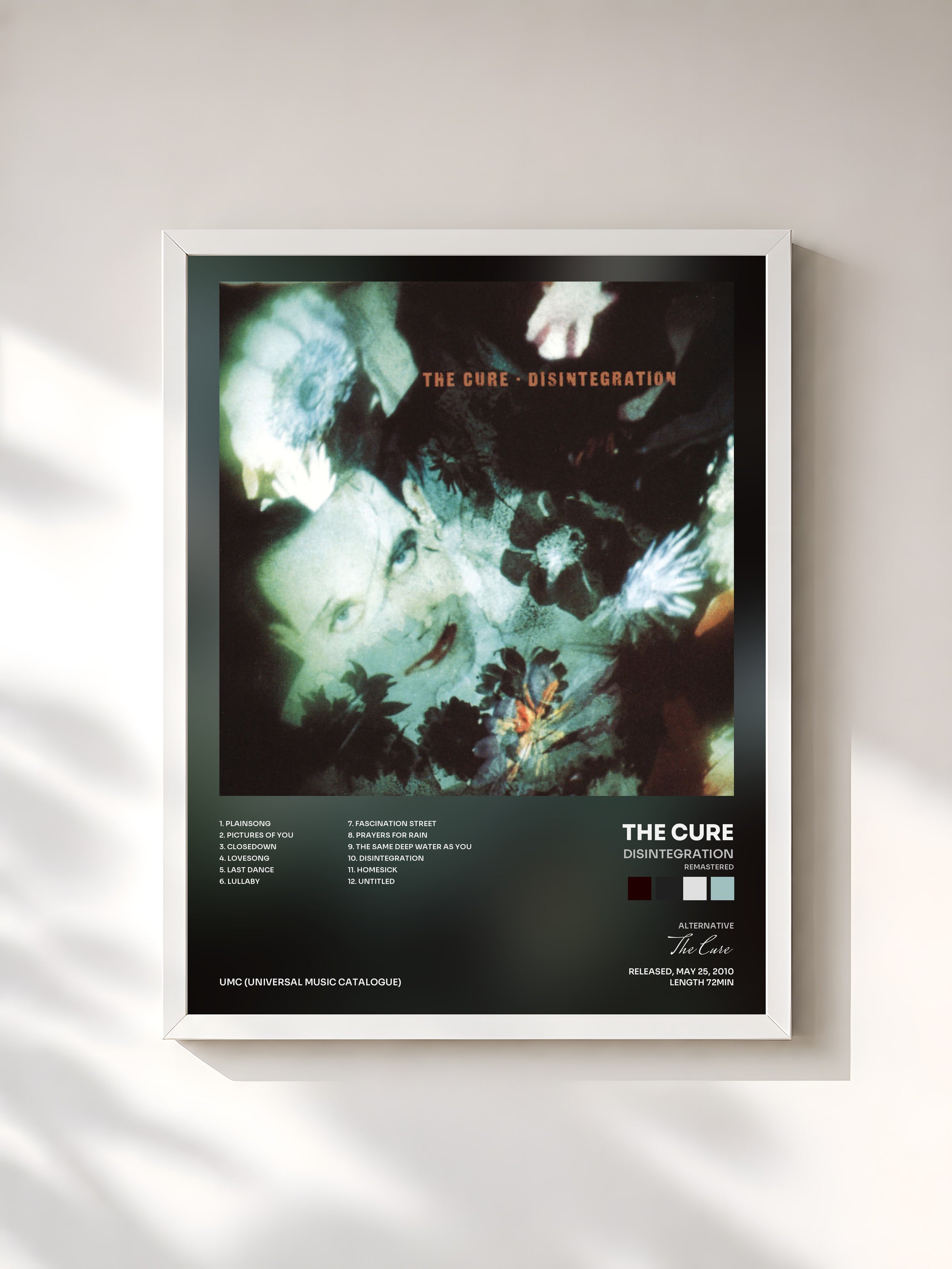 #blanc Disintegration (Remastered) by The Cure as a framed art print, white frame, printed and framed in France