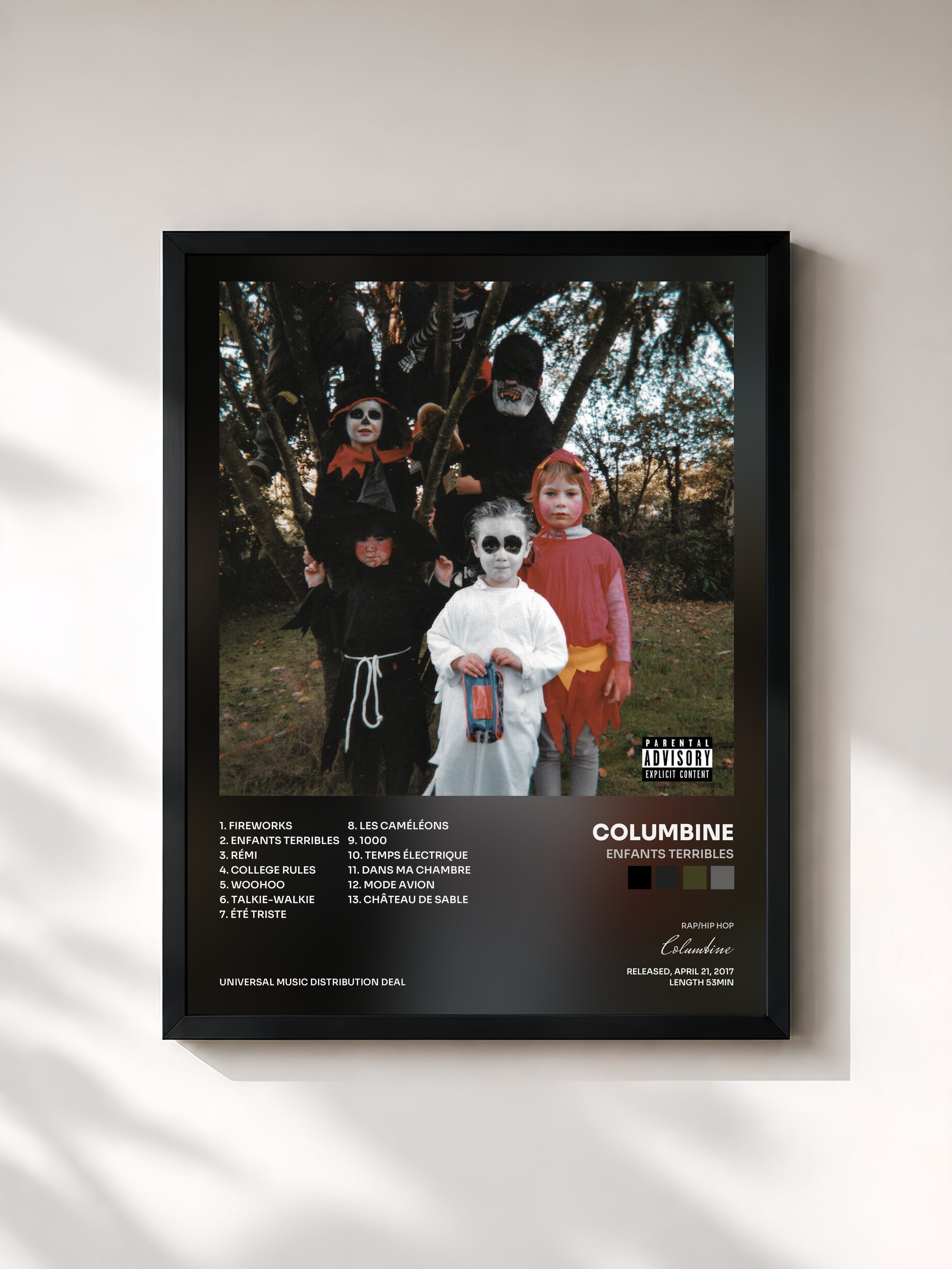 #noir Tableau de l'album Enfants terribles de Columbine, cadre noir, imprimé et encadré en France