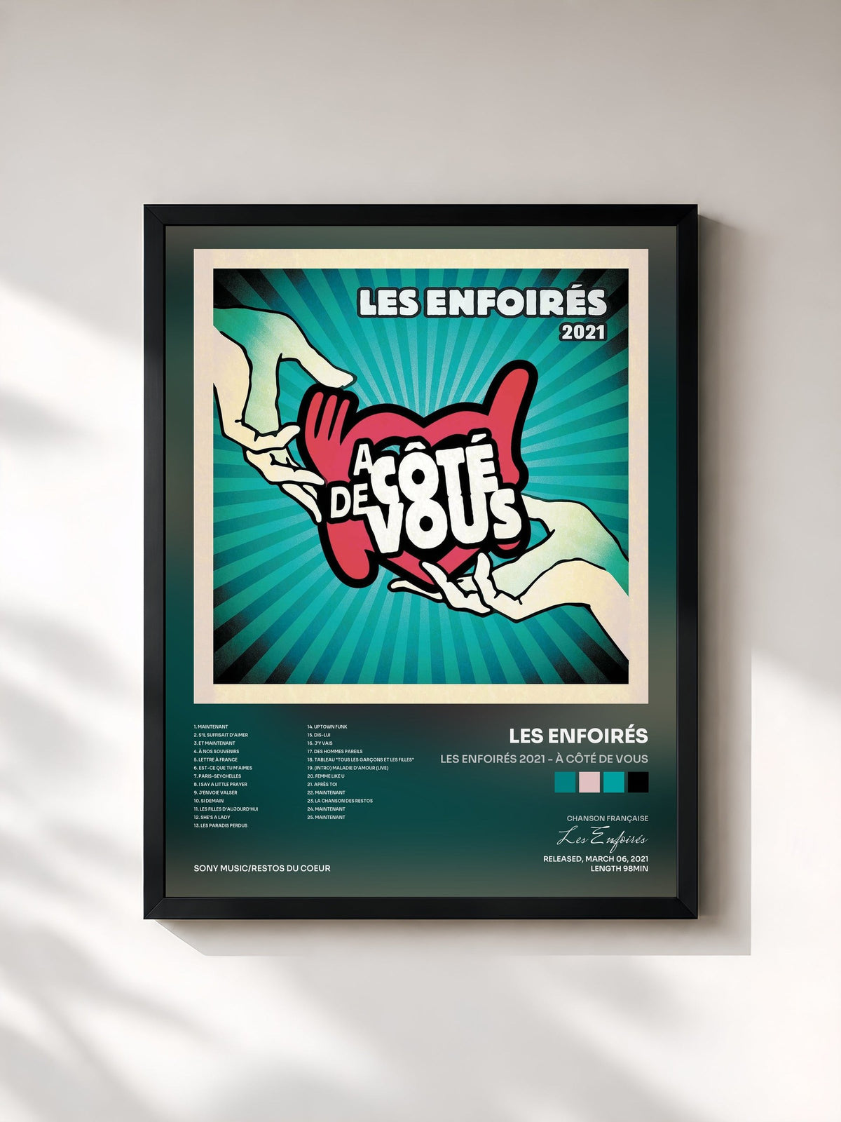 #noir Tableau de l'album Les Enfoirés 2021 - À côté de vous de Les Enfoirés, cadre noir, imprimé et encadré en France