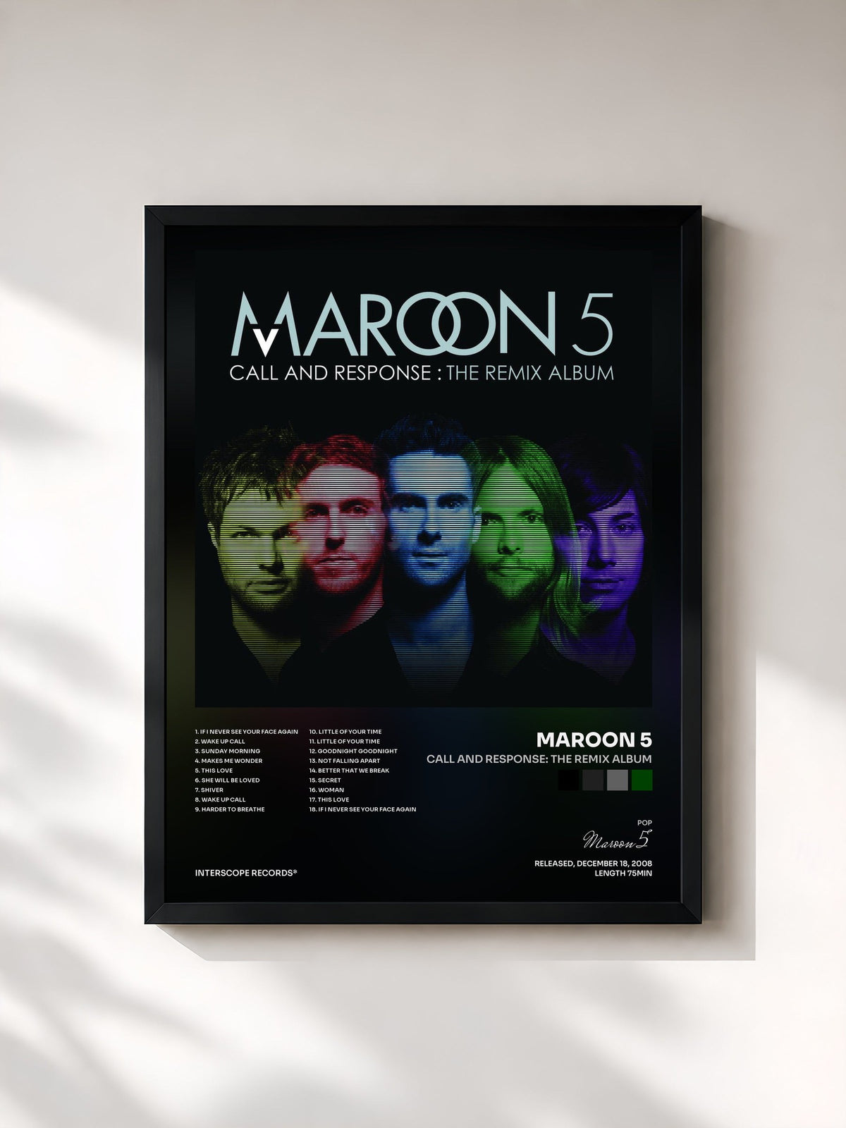 #noir Tableau de l'album Call And Response: The Remix Album de Maroon 5, cadre noir, imprimé et encadré en France