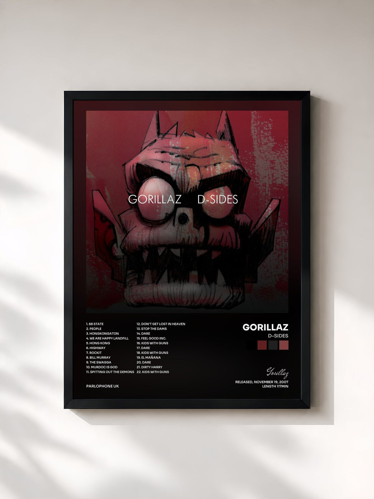 #noir Tableau de l'album D-Sides de Gorillaz, cadre noir, imprimé et encadré en France