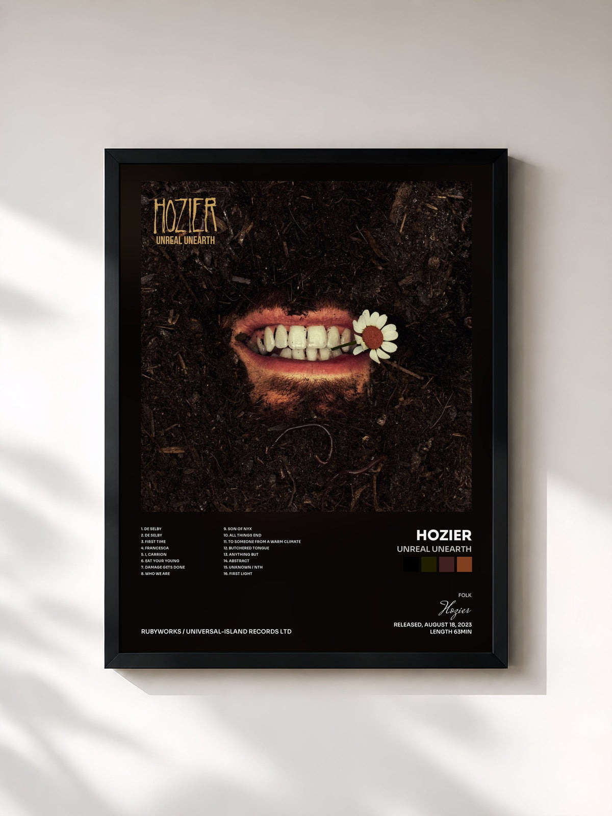 #noir Tableau de l'album Unreal Unearth de Hozier, cadre noir, imprimé et encadré en France