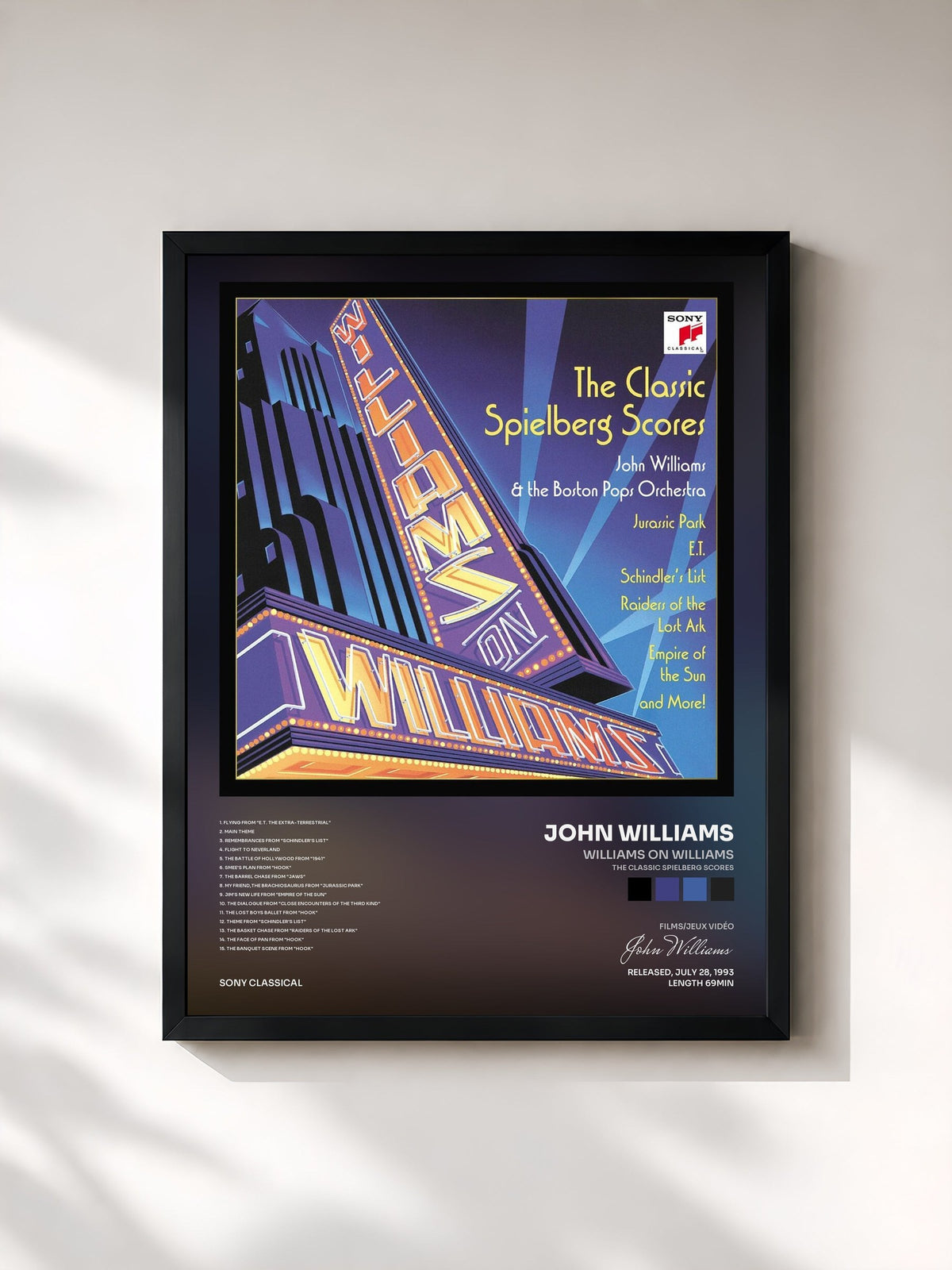 #noir Tableau de l'album Williams on Williams (The Classic Spielberg Scores) de John Williams, cadre noir, imprimé et encadré en France