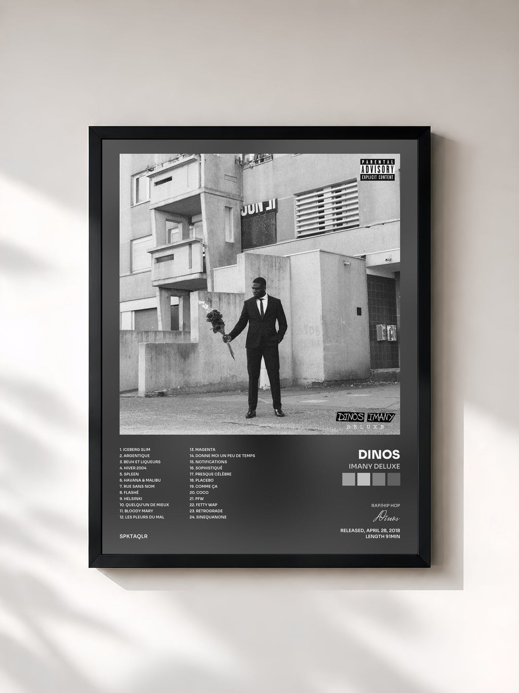 #noir Tableau de l'album Imany Deluxe de Dinos, cadre noir, imprimé et encadré en France