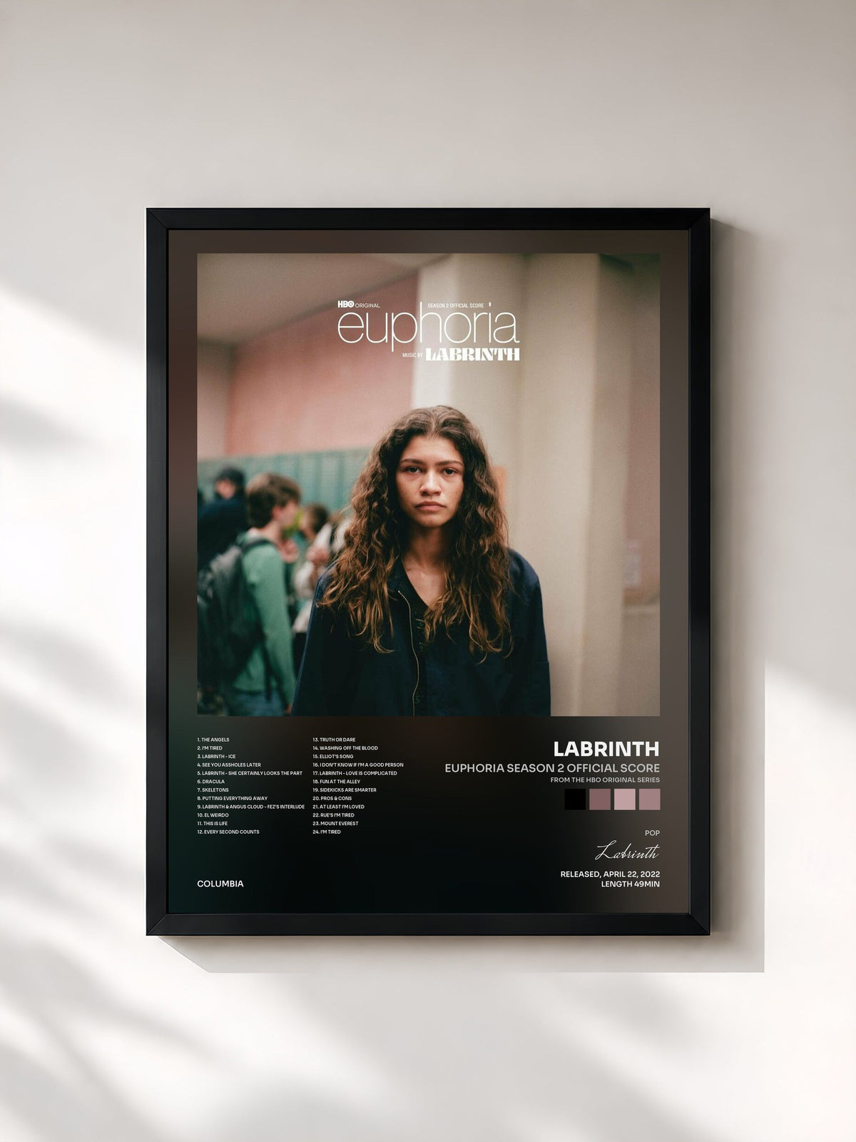 #noir Tableau de l'album EUPHORIA SEASON 2 OFFICIAL SCORE (FROM THE HBO ORIGINAL SERIES) de Labrinth, cadre noir, imprimé et encadré en France