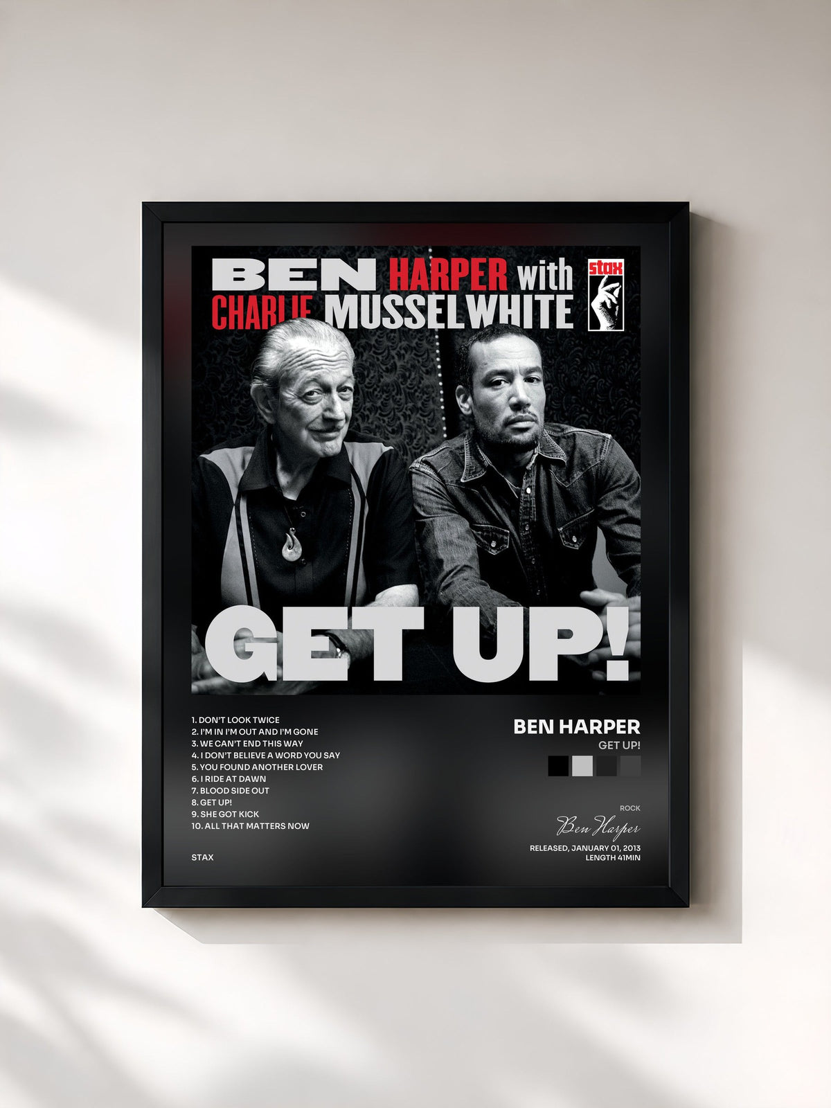 #noir Get Up! de Ben Harper en lámina enmarcada, marco negro, impresa y enmarcada en Francia