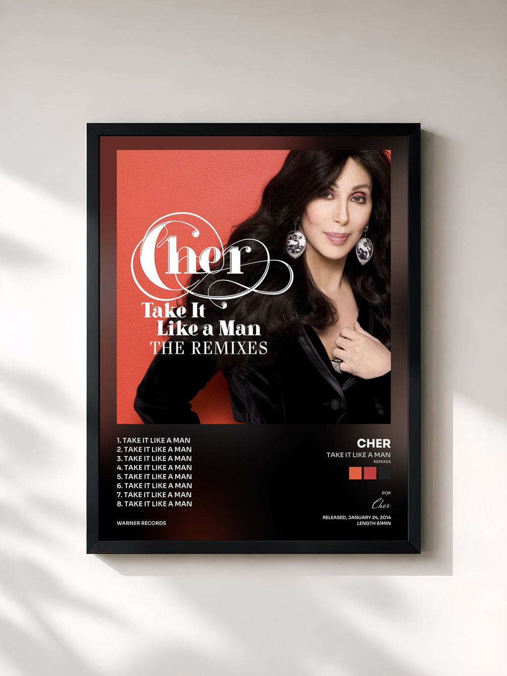 #noir Take It Like a Man (Remixes) von Cher als gerahmter Kunstdruck, schwarzer Rahmen, gedruckt und gerahmt in Frankreich