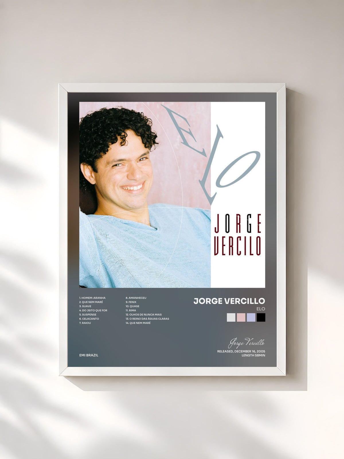 #blanc Tableau de l'album Elo de Jorge Vercillo, cadre blanc, imprimé et encadré en France