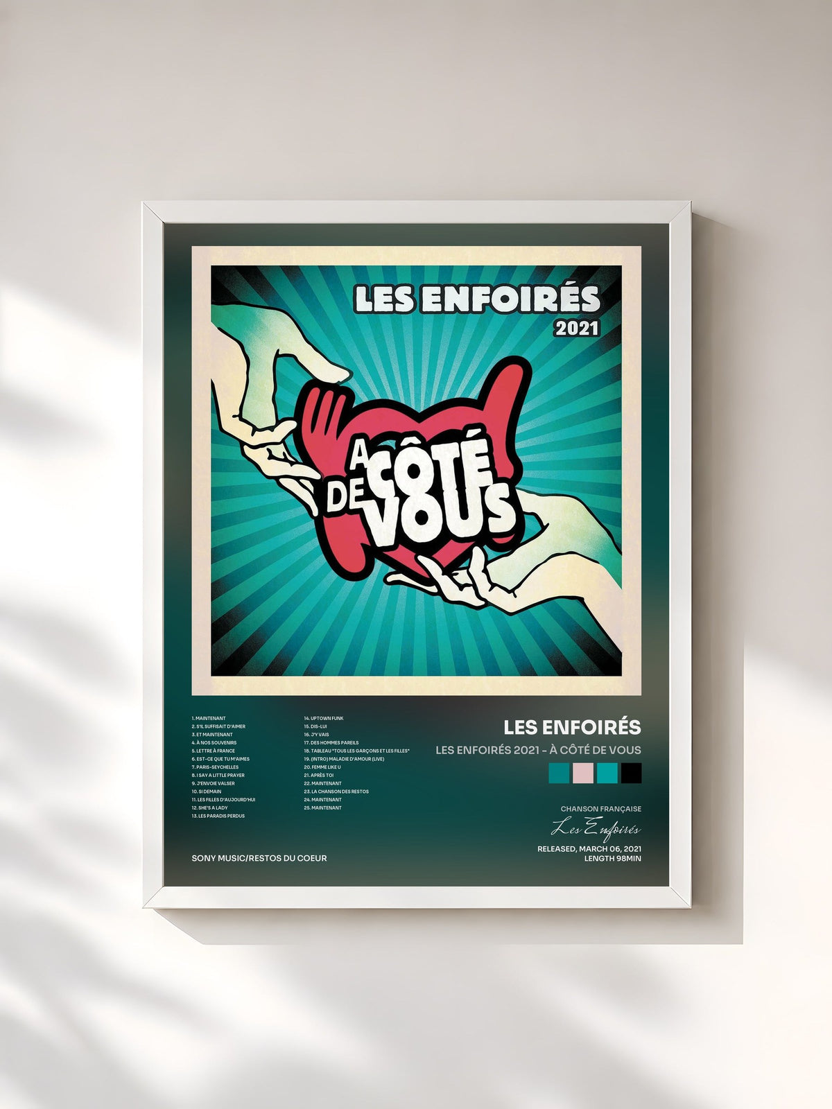 #blanc Tableau de l'album Les Enfoirés 2021 - À côté de vous de Les Enfoirés, cadre blanc, imprimé et encadré en France