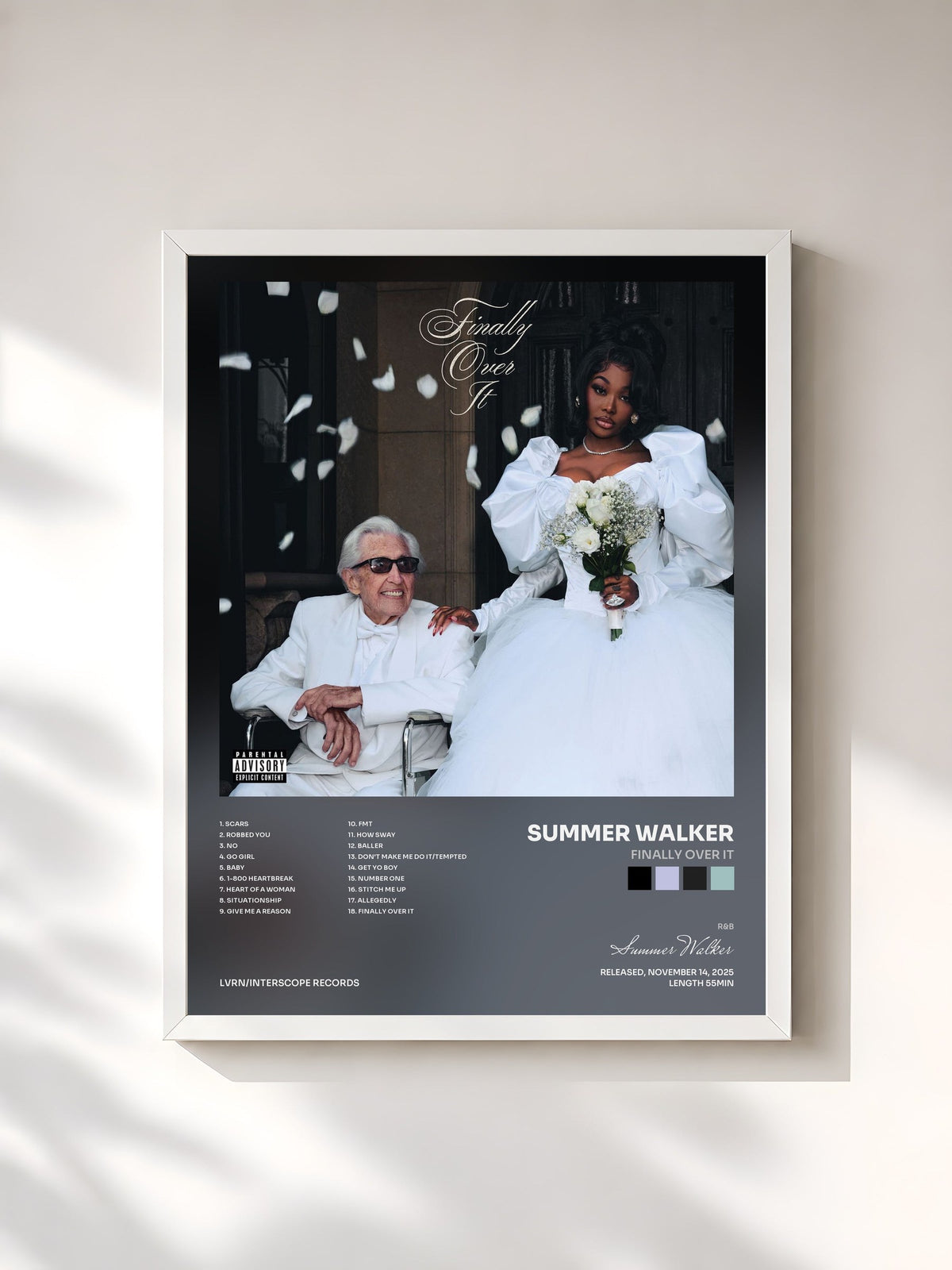 #blanc Tableau de l'album Finally Over It de Summer Walker, cadre blanc, imprimé et encadré en France