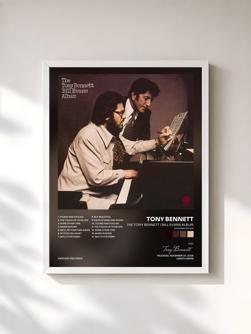 #blanc Tableau de l'album The Tony Bennett / Bill Evans Album (Expanded Edition) de Tony Bennett, cadre blanc, imprimé et encadré en France