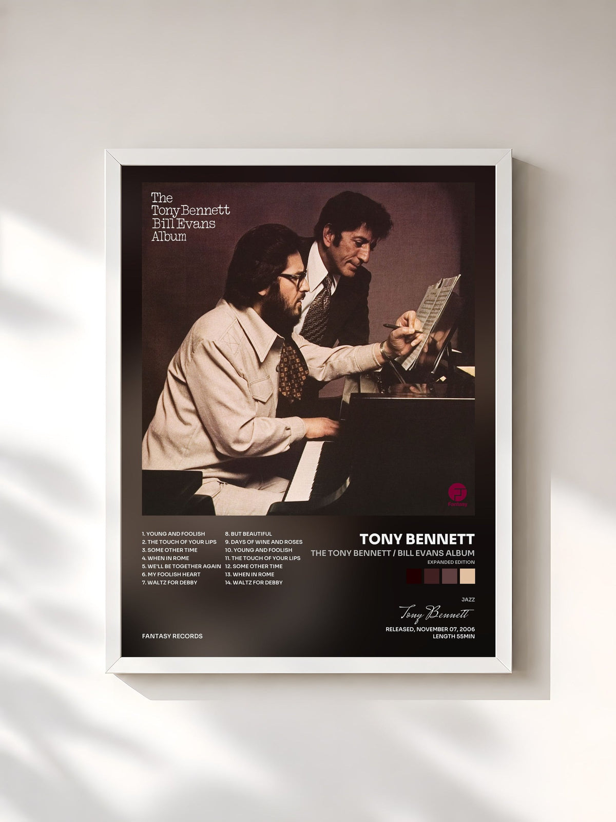 #blanc Tableau de l'album The Tony Bennett / Bill Evans Album (Expanded Edition) de Tony Bennett, cadre blanc, imprimé et encadré en France