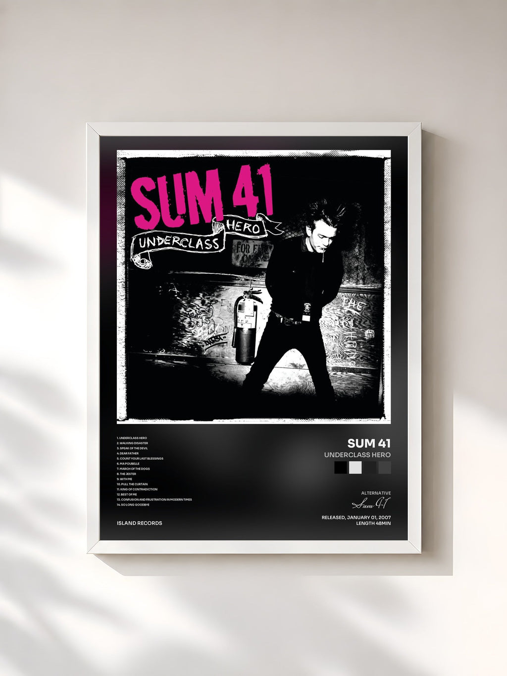 #blanc Underclass Hero von Sum 41 als gerahmter Kunstdruck, weißer Rahmen, gedruckt und gerahmt in Frankreich