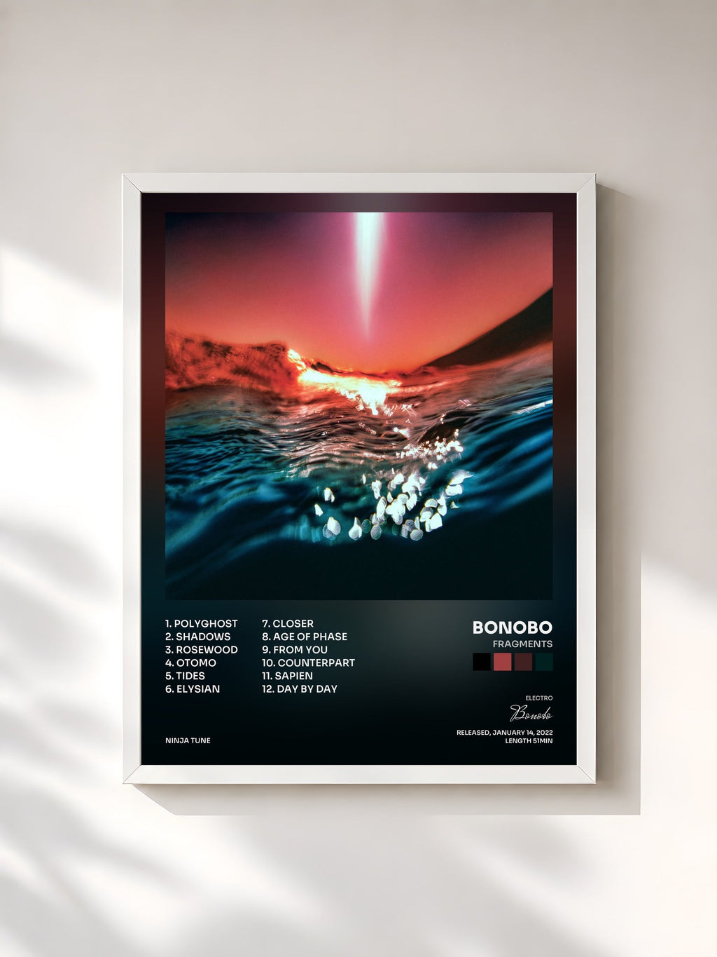 #blanc Tableau de l'album Fragments de Bonobo, cadre blanc, imprimé et encadré en France