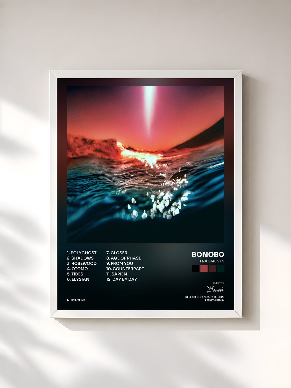 #blanc Tableau de l'album Fragments de Bonobo, cadre blanc, imprimé et encadré en France