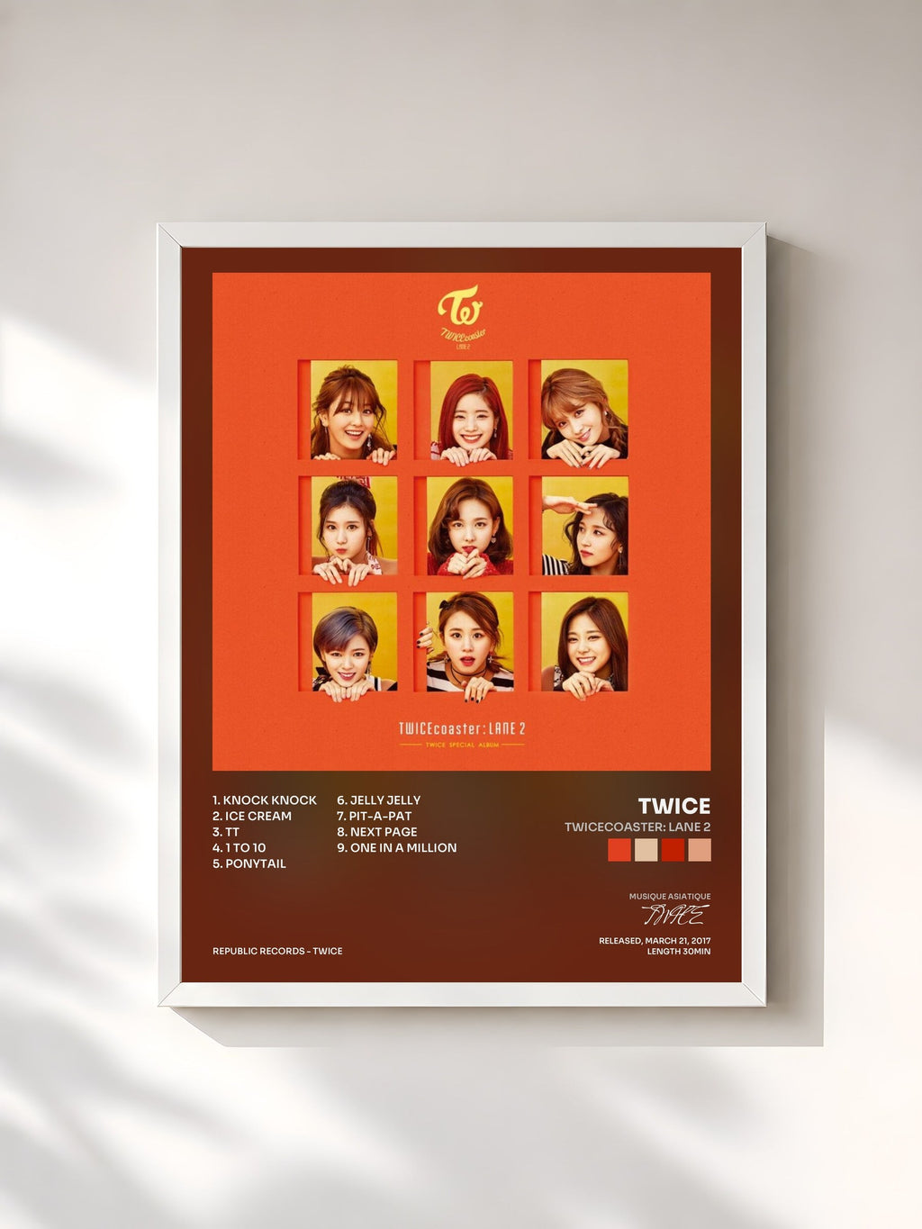#blanc Tableau de l'album Twicecoaster: Lane 2 de TWICE, cadre blanc, imprimé et encadré en France