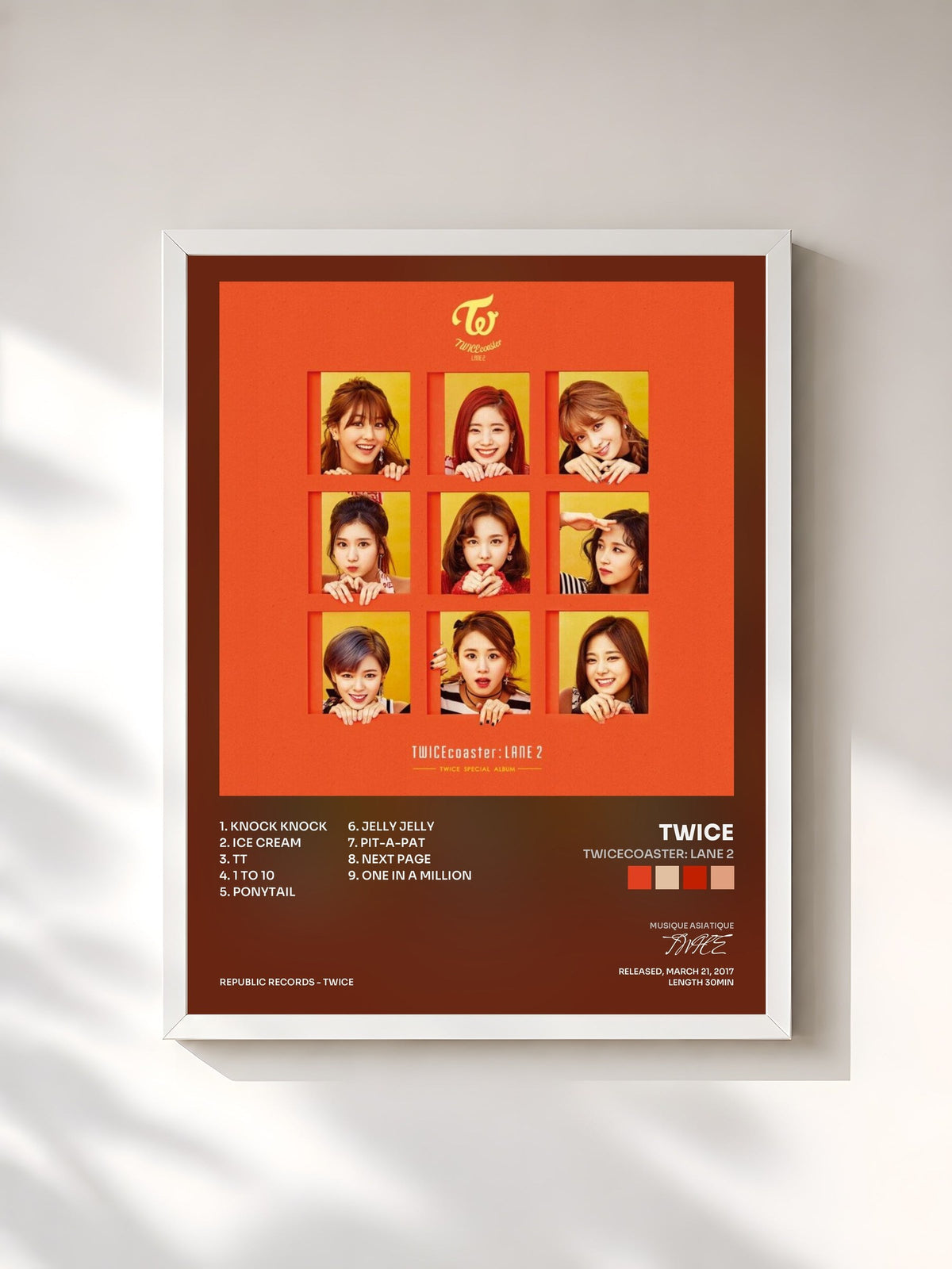 #blanc Tableau de l'album Twicecoaster: Lane 2 de TWICE, cadre blanc, imprimé et encadré en France