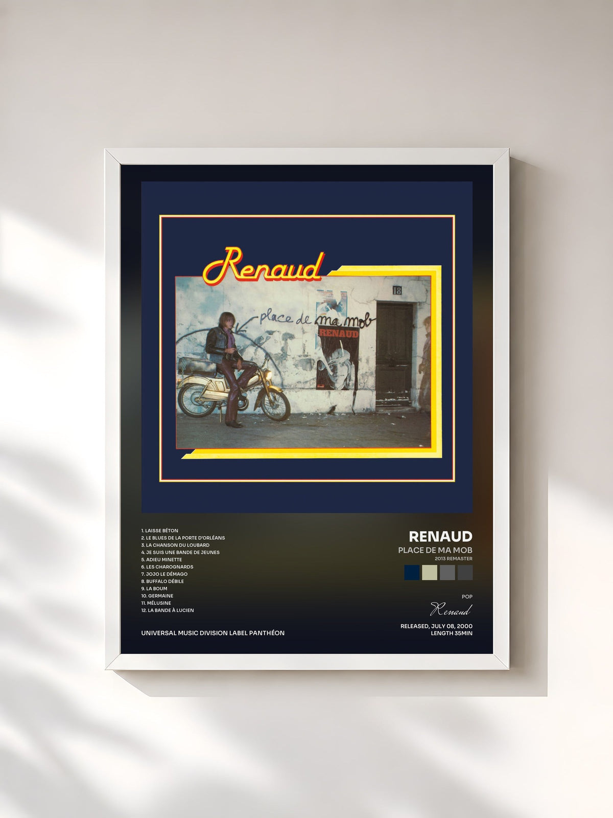 #blanc Tableau de l'album Place De Ma Mob (2013 Remaster) de Renaud, cadre blanc, imprimé et encadré en France