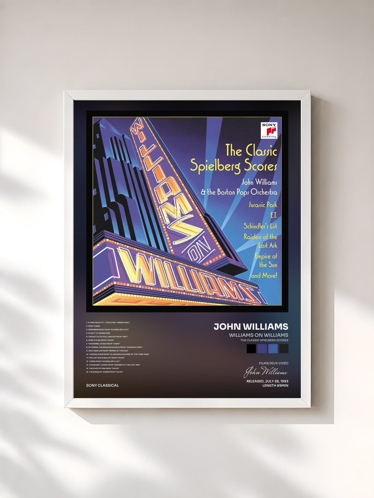 #blanc Tableau de l'album Williams on Williams (The Classic Spielberg Scores) de John Williams, cadre blanc, imprimé et encadré en France